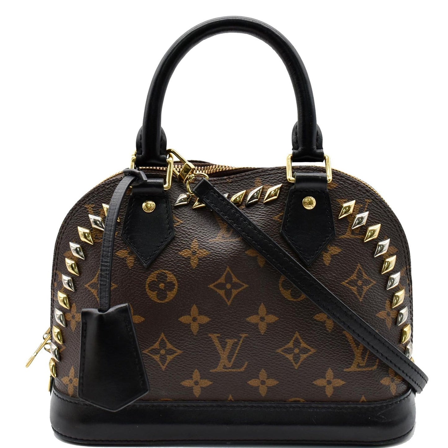 LOUIS VUITTON Studded Alma BB Monogram Macassar Canvas Crossbody Bag Brown