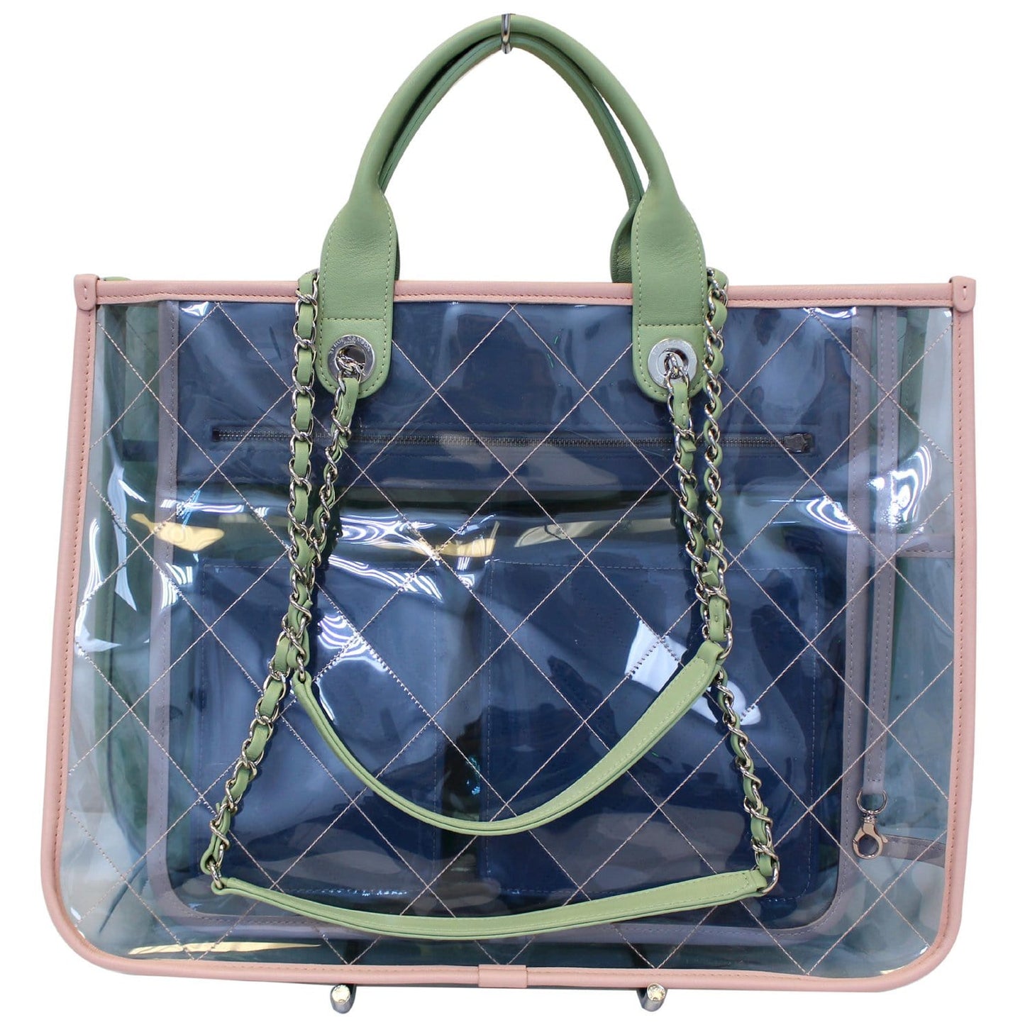 CHANEL Coco Splash Medium Lambskin PVC Quilted Shopping Bag Blue Green
