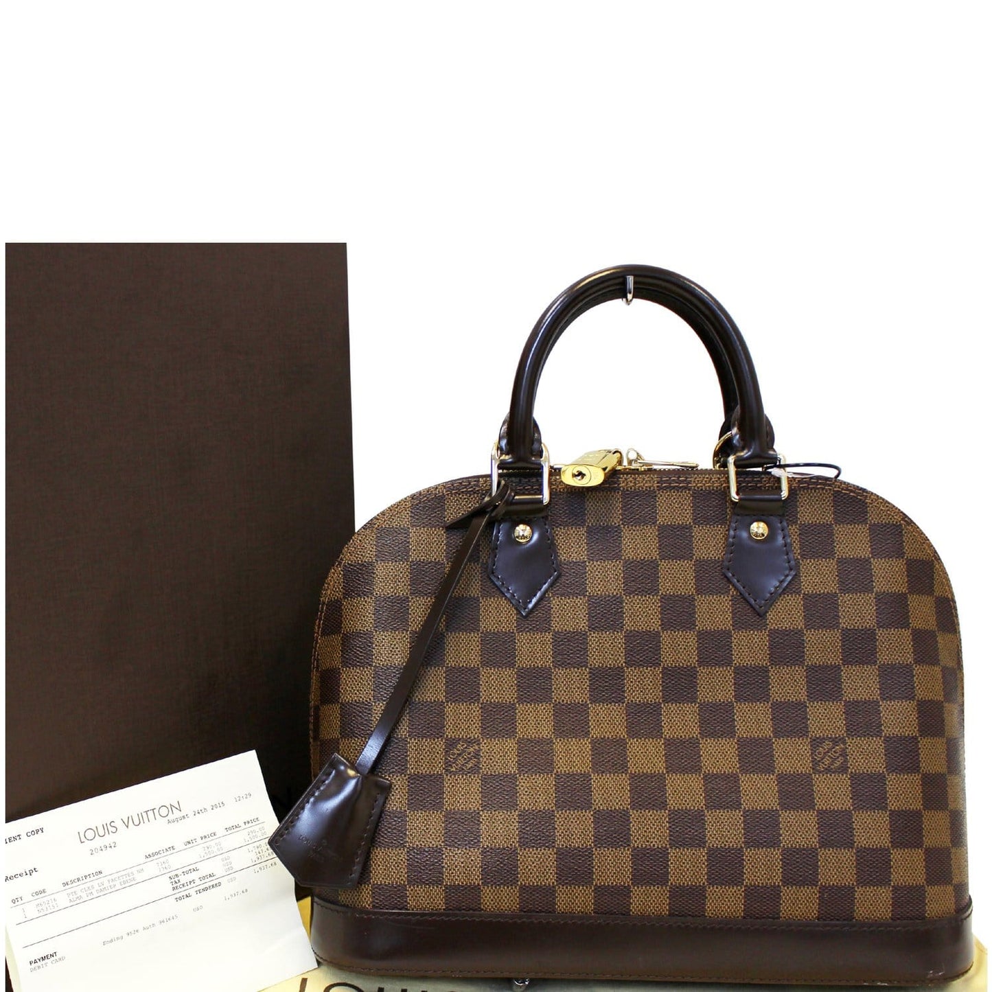 LOUIS VUITTON Alma Damier Ebene Satchel Handbag Brown