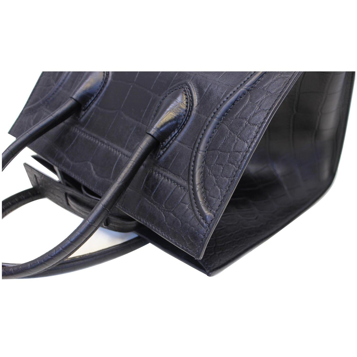 CELINE Croc Stamped Embossed Leather Medium Phantom Luggage Tote Bag