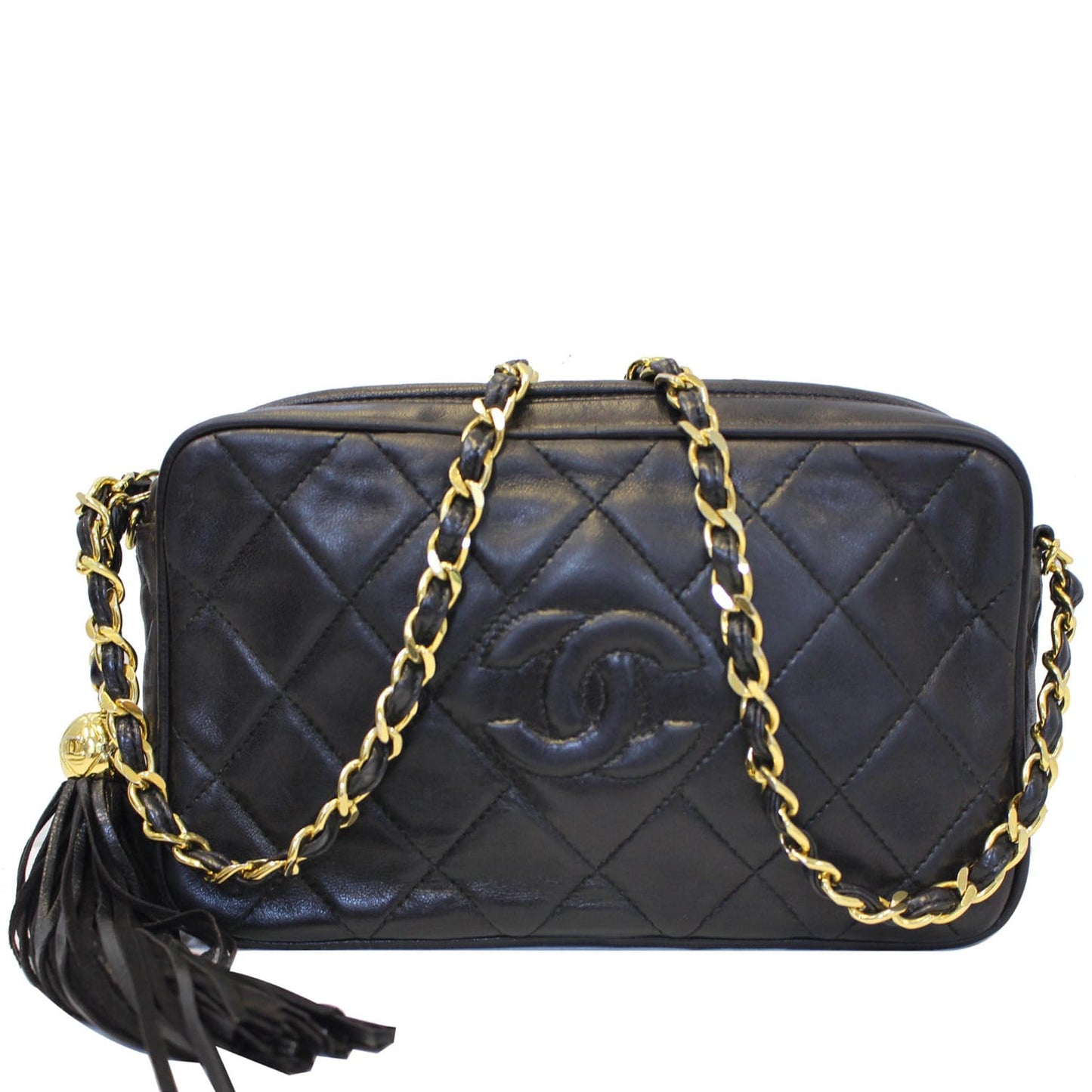 CHANEL Camera Tassel Lambskin Leather Shoulder Bag Black