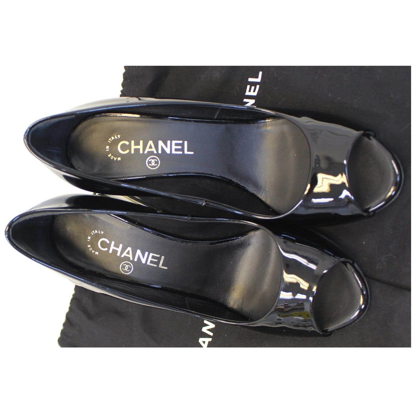 CHANEL Black Leather Open Toe Pumps 39.1/2 Black