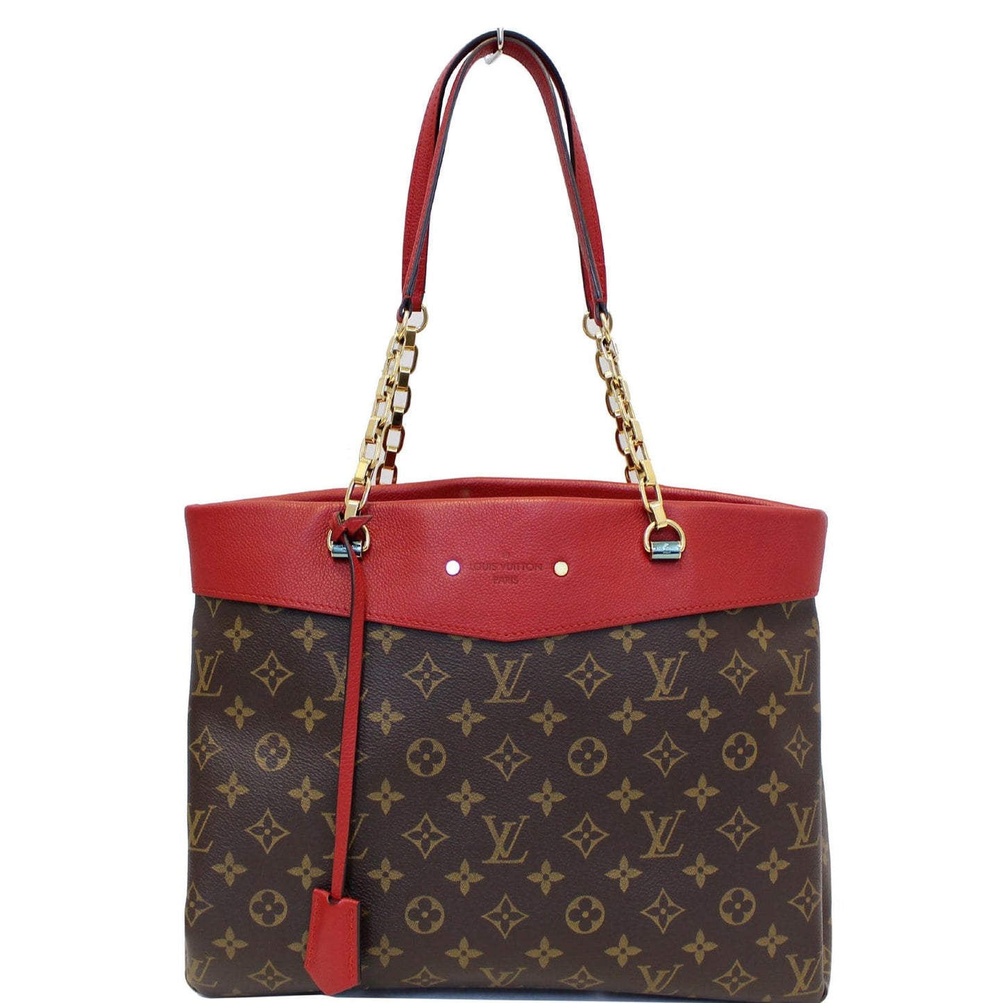 LOUIS VUITTON Pallas Chain Monogram Canvas Shopper Bag Brown