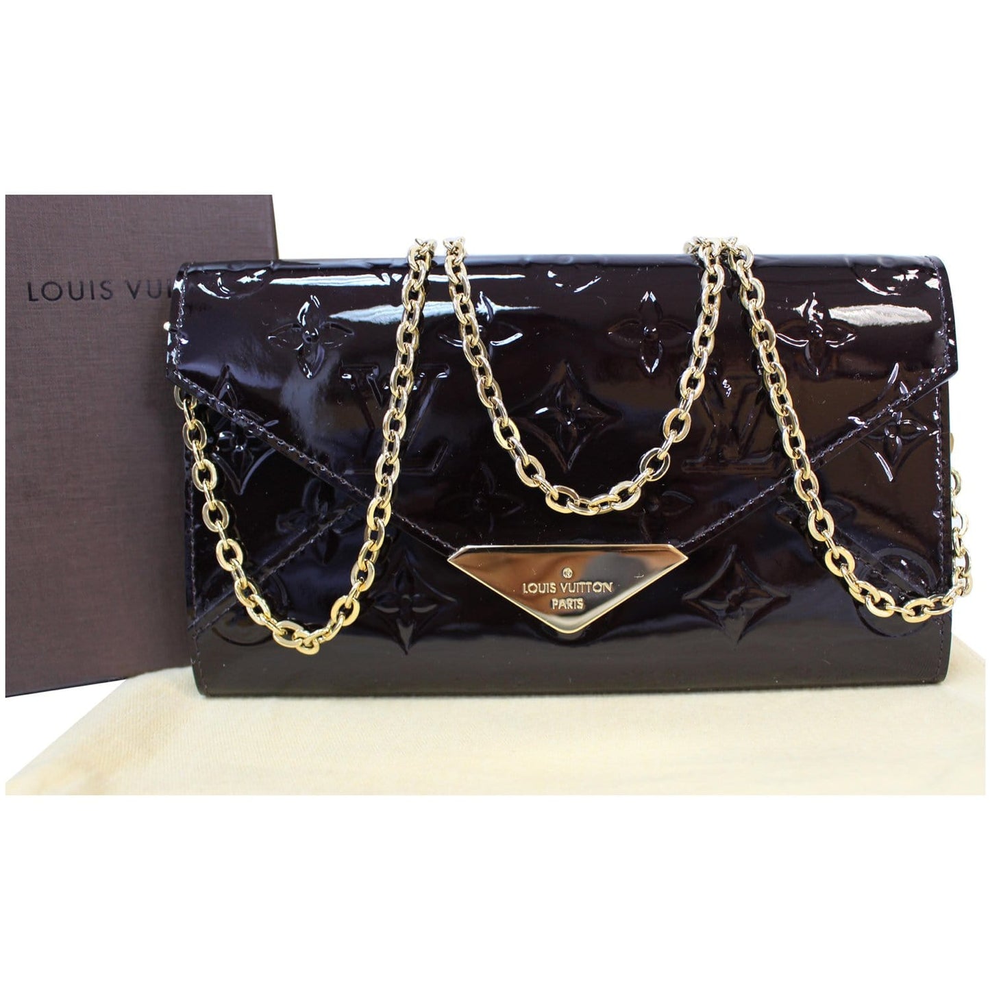 LOUIS VUITTON Mira Monogram Vernis Shoulder Chain Wallet Amarante