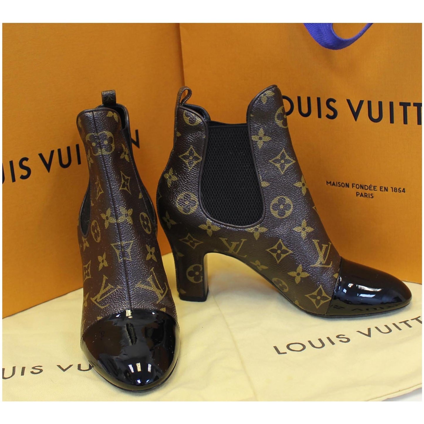 LOUIS VUITTON Monogram Canvas Revival Ankle Boots Size 37