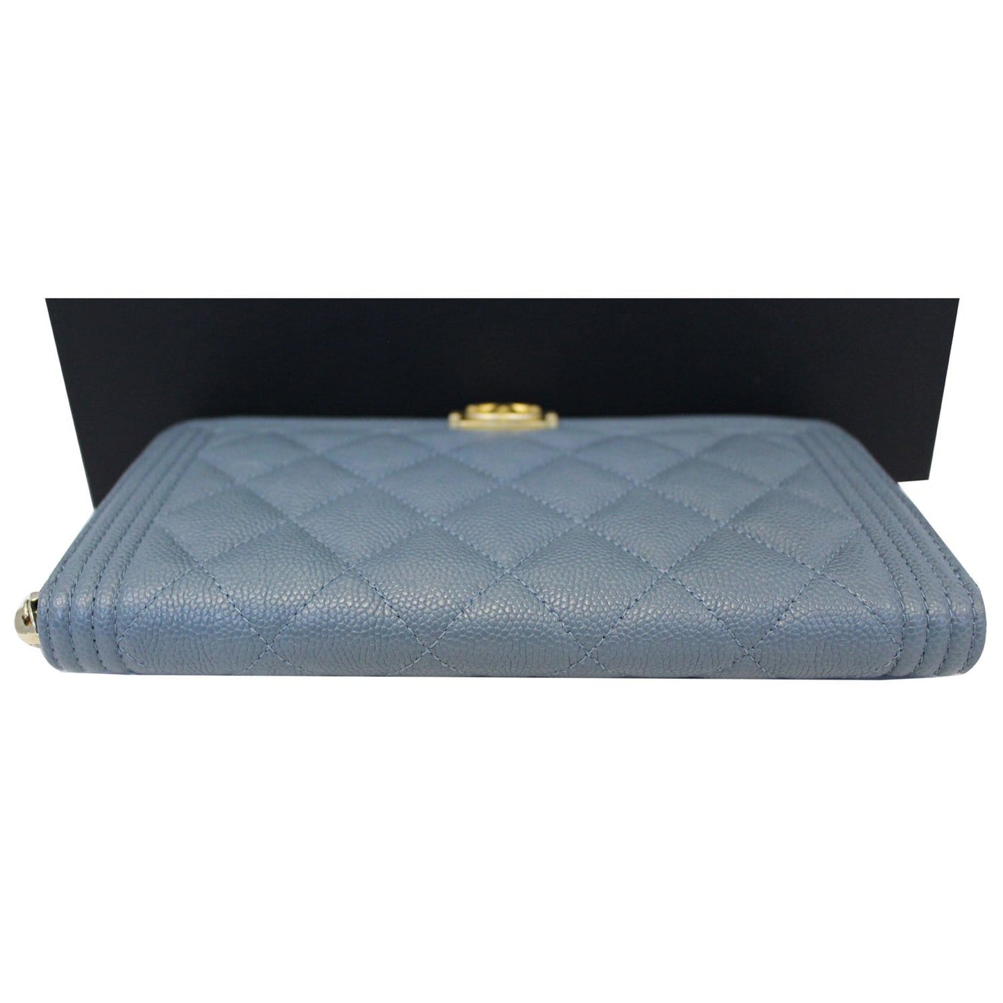 CHANEL Small Boy Long Caviar Leather Zip Around Wallet Blue
