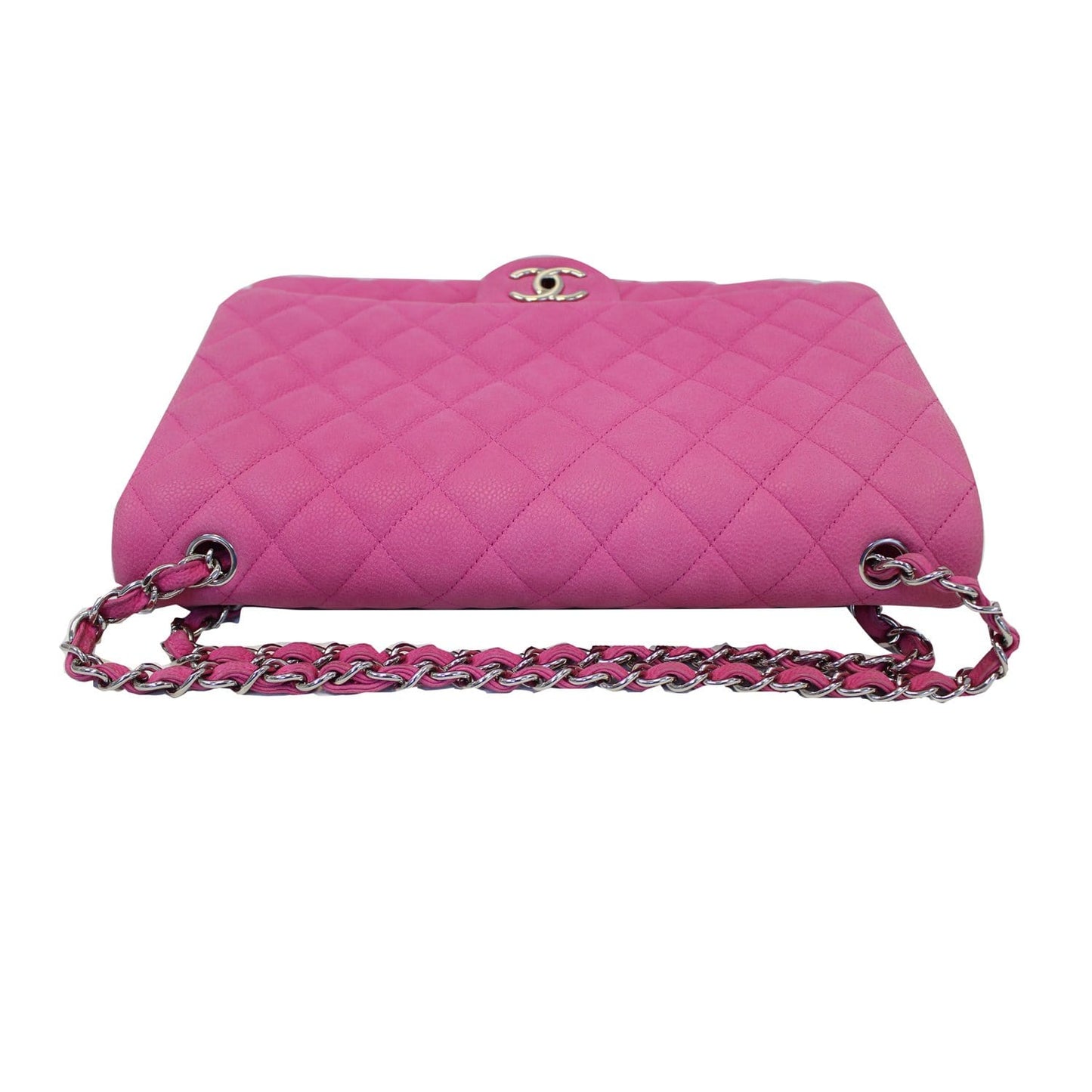 CHANEL Maxi Double Flap Caviar Leather Shoulder Bag Pink