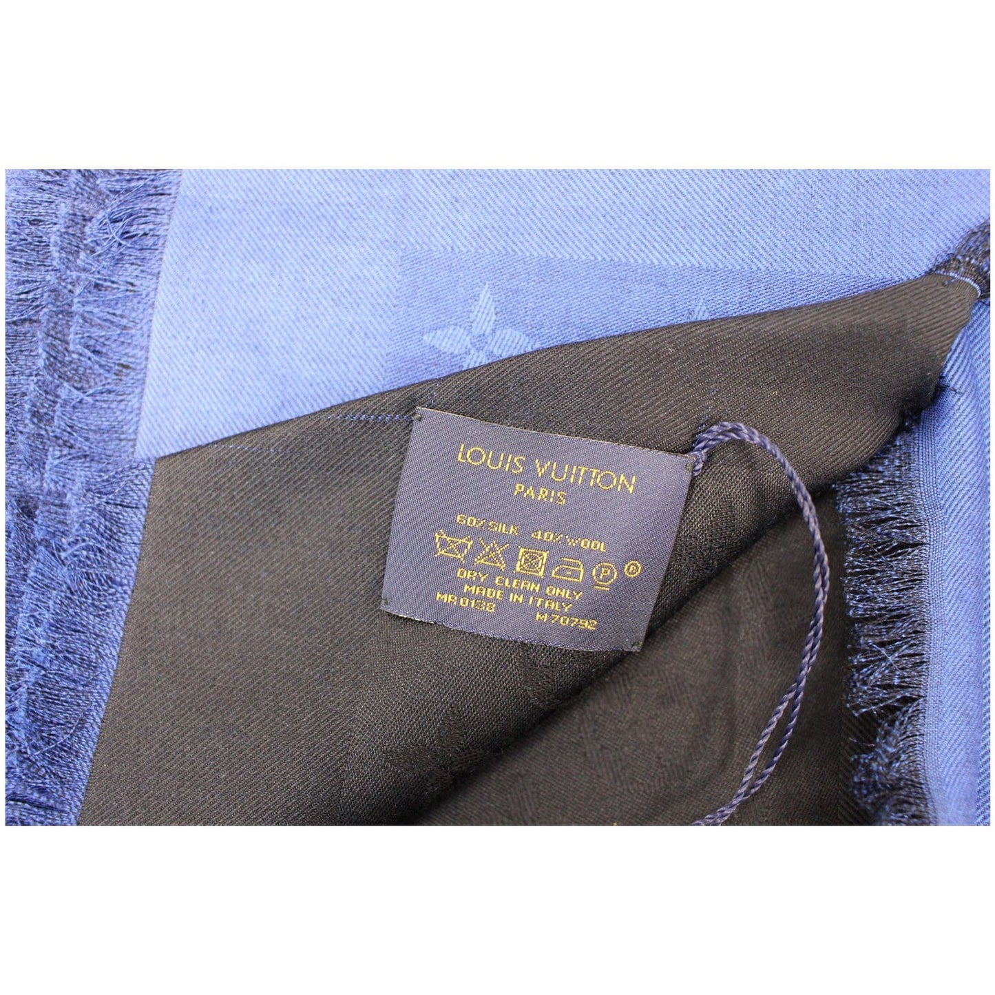 LOUIS VUITTON Silk Monogram Scarf/Shawl Night Blue