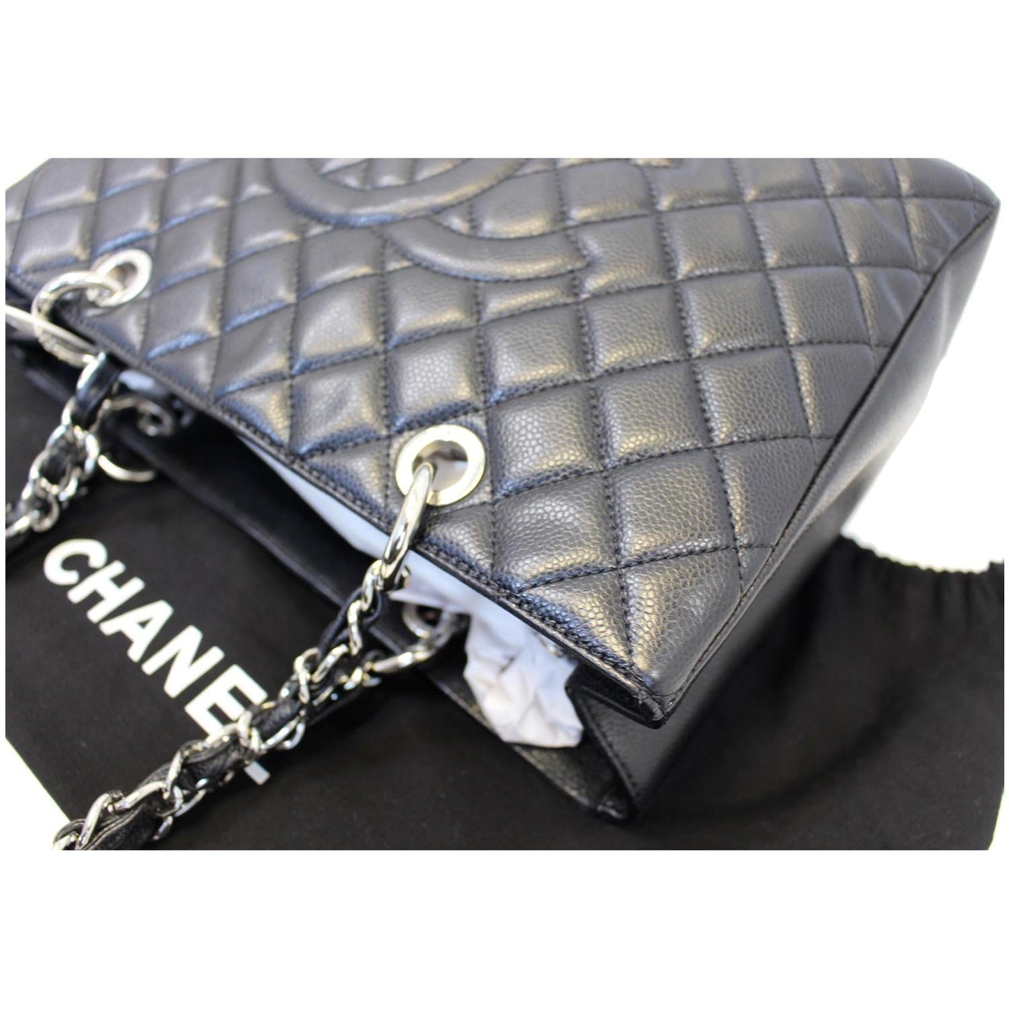 CHANEL Black Caviar Leather Grand Shopping Tote Bag