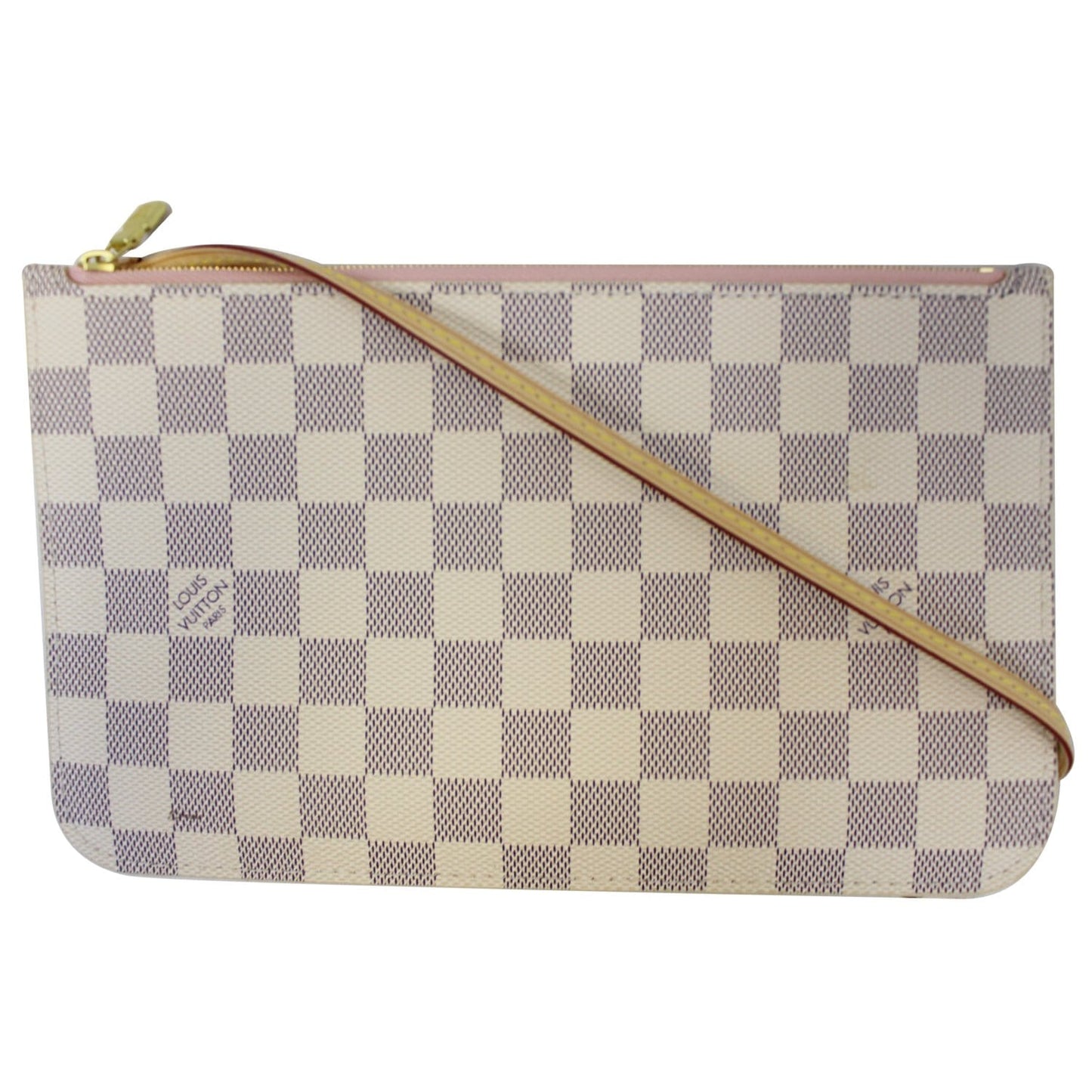 LOUIS VUITTON Pochette Wristlet Pouch Damier Azur Neverfull Rose Ballerine