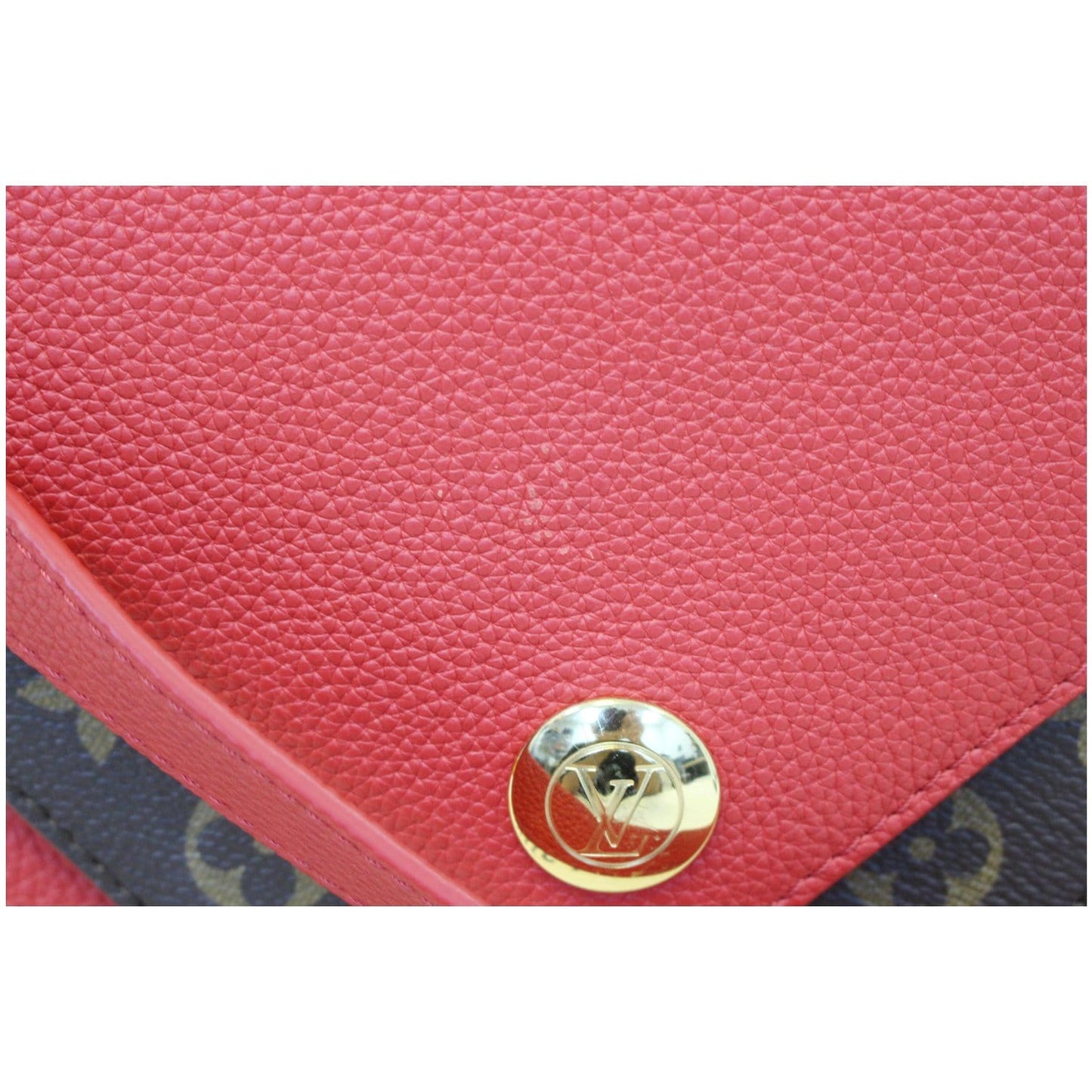 LOUIS VUITTON Double V Grained Leather Monogram Shoulder Bag Rubis