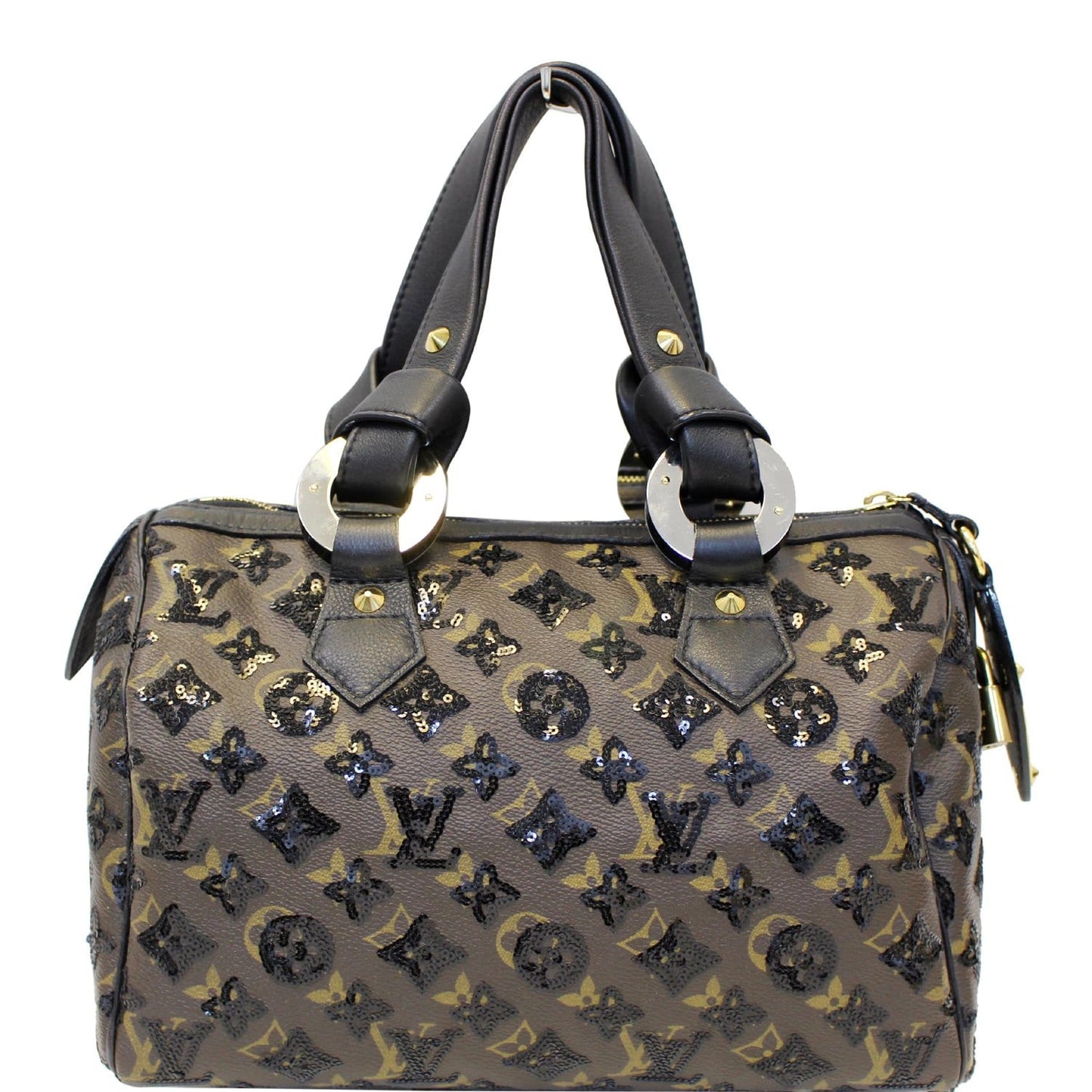 LOUIS VUITTON Eclipse Speedy 30 Sequin Monogram Canvas Satchel Bag Black