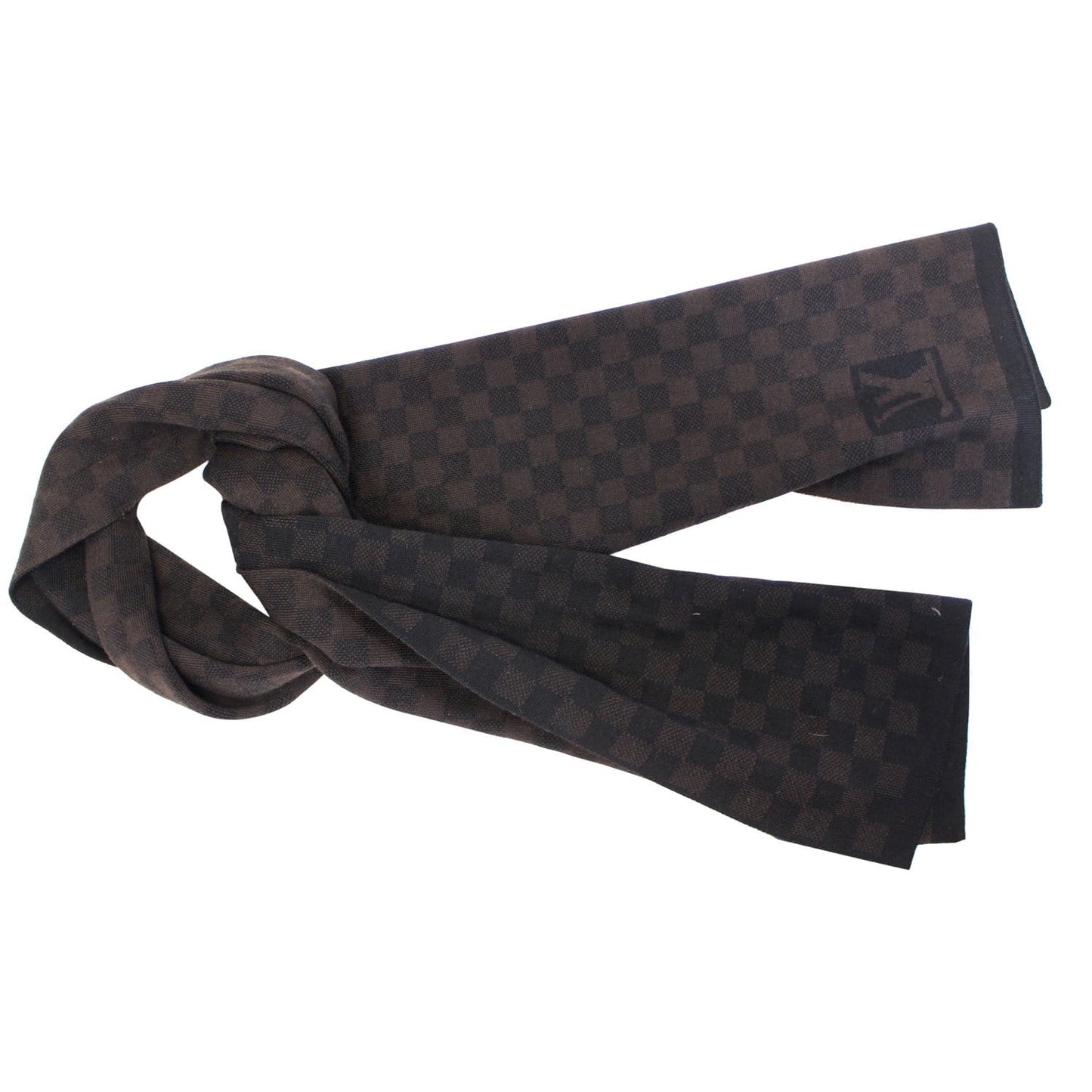LOUIS VUITTON Wool Petit Damier Stole Scarf Brown