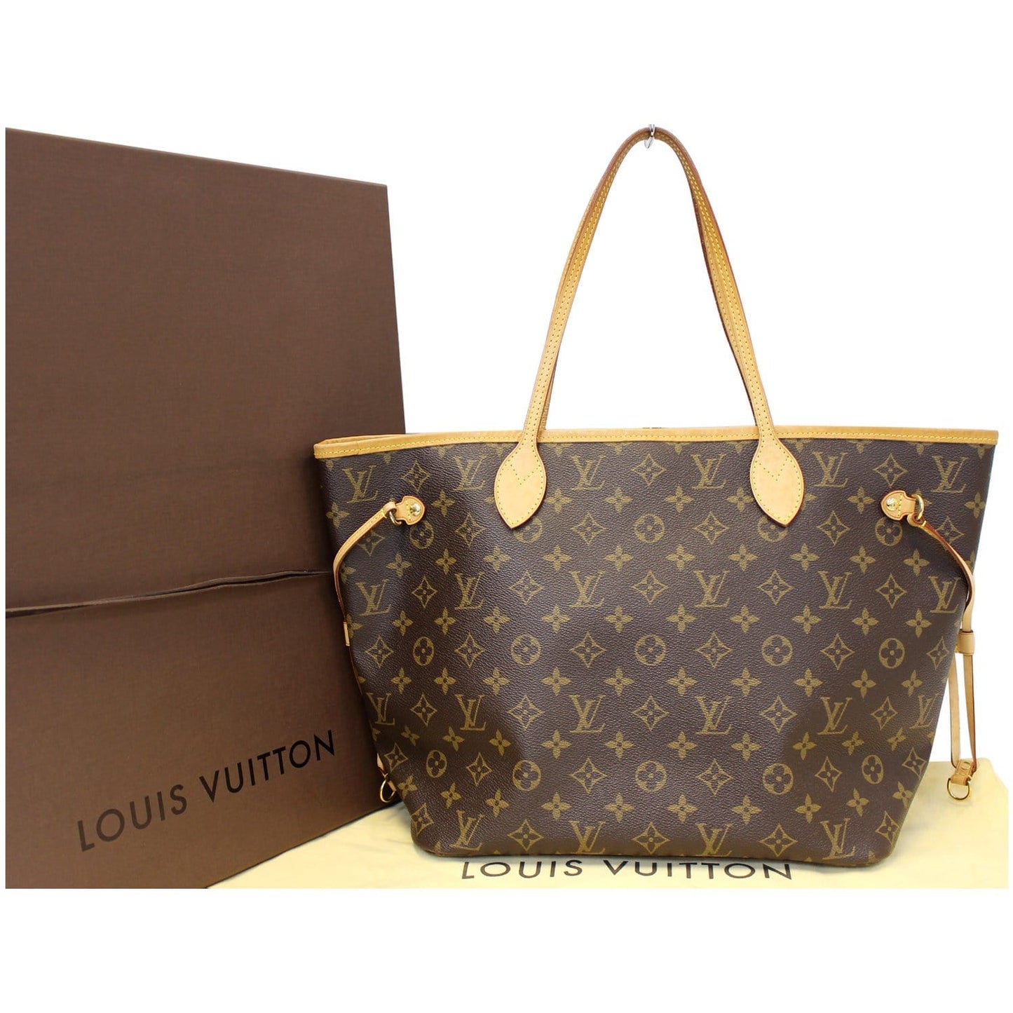 LOUIS VUITTON Neverfull MM Monogram Canvas Tote Shoulder Bag Brown