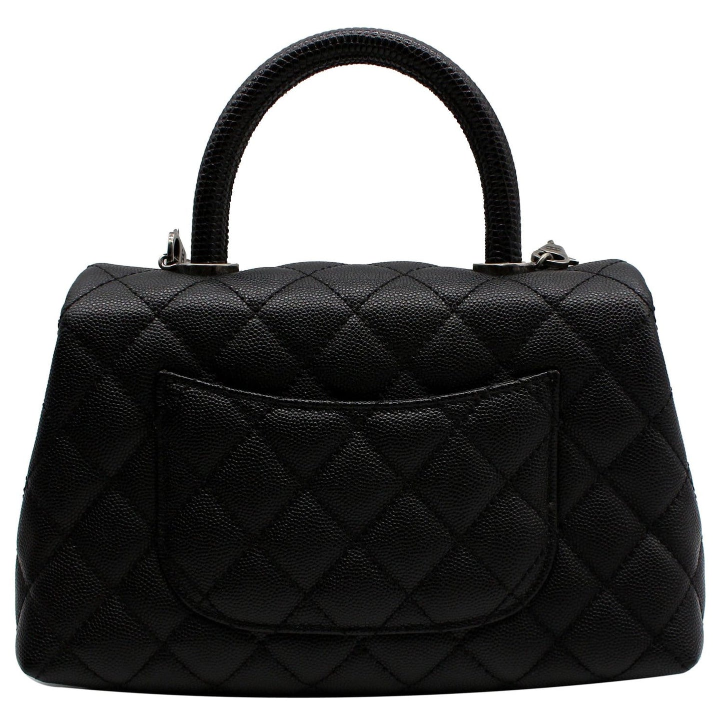 CHANEL Coco Mini Top Lizard Handle Caviar Leather Shoulder Bag Black