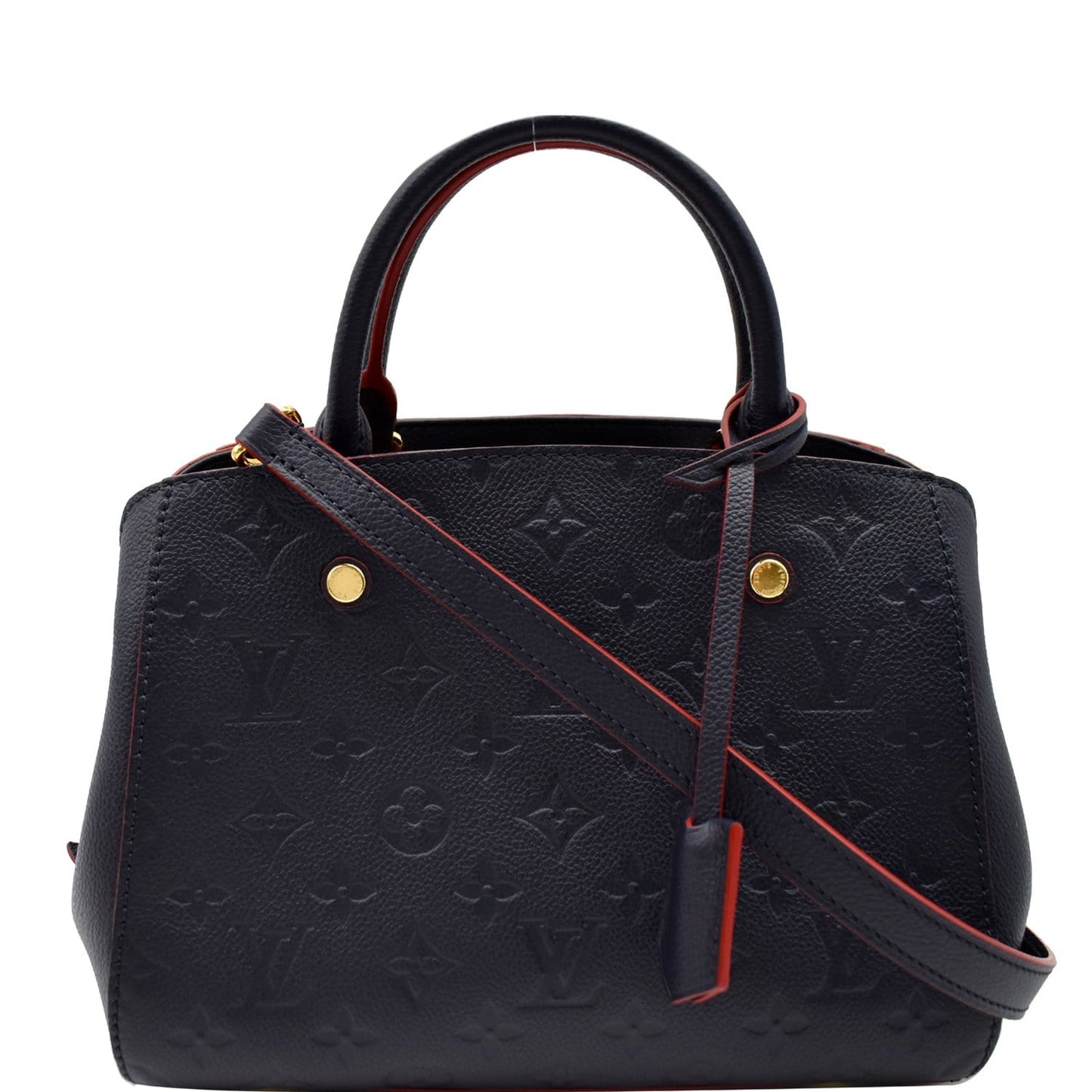 LOUIS VUITTON Montaigne BB Monogram Empreinte Leather Satchel Bag Marine Rouge