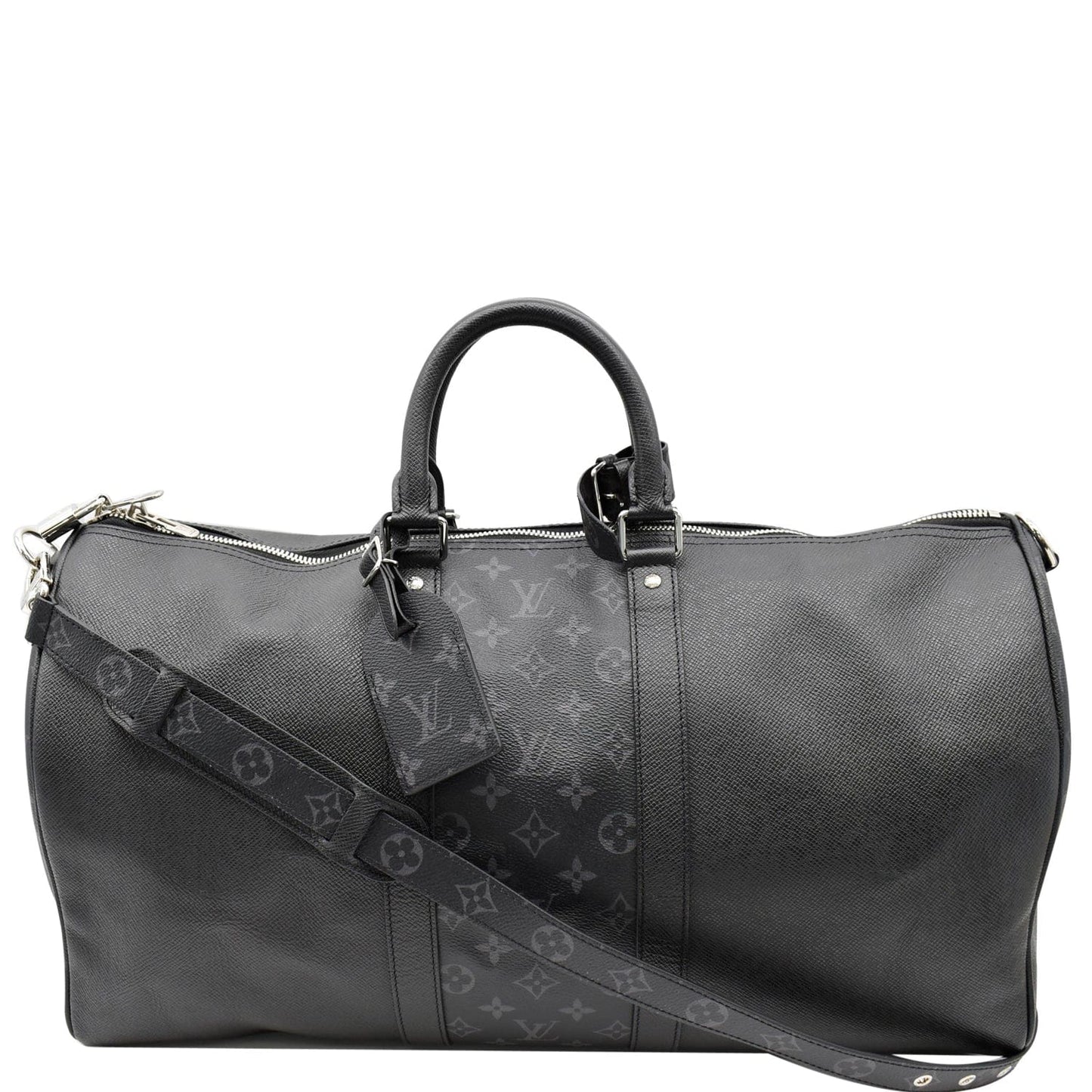 LOUIS VUITTON Keepall 50 Bandouliere Monogram Taiga Leather Travel Bag Black