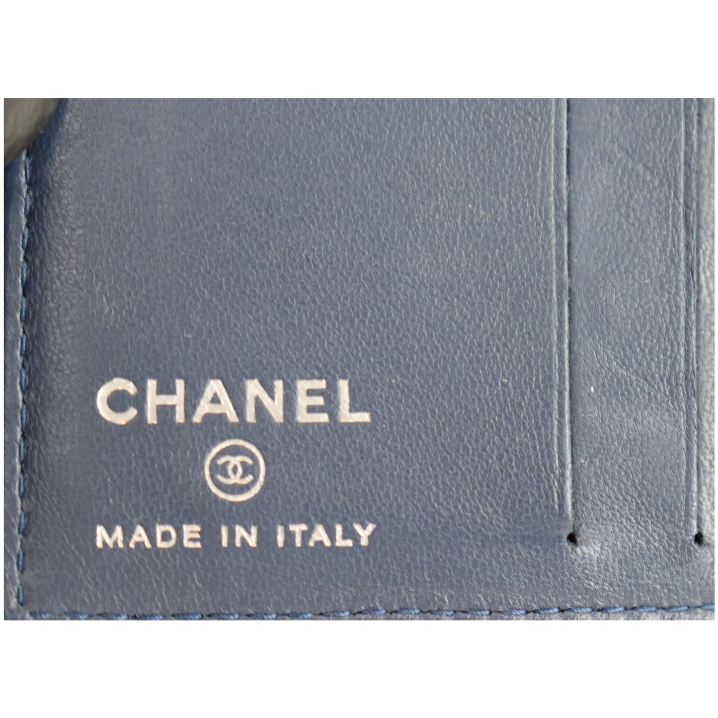 CHANEL Classic Folded Leather Card Holder Wallet Blue