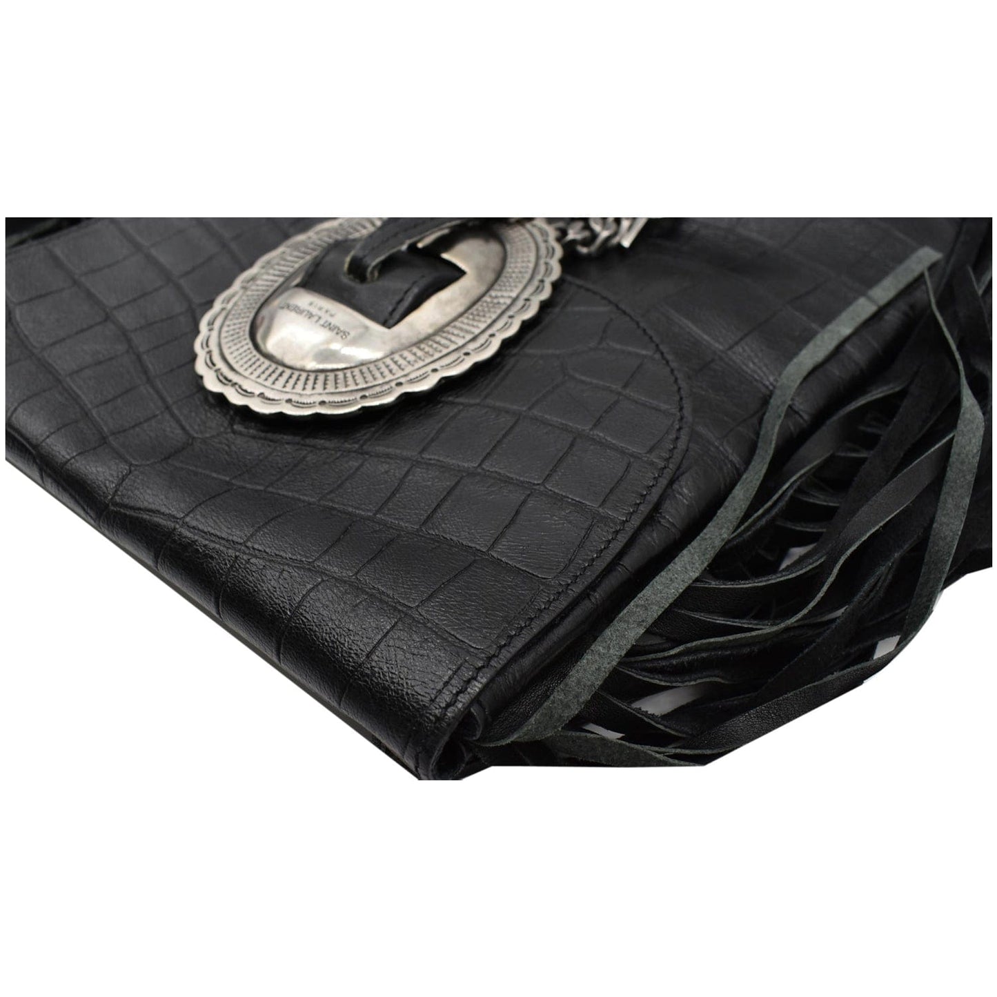 YVES SAINT LAURENT Anita Fringe Leather Crossbody Bag Black