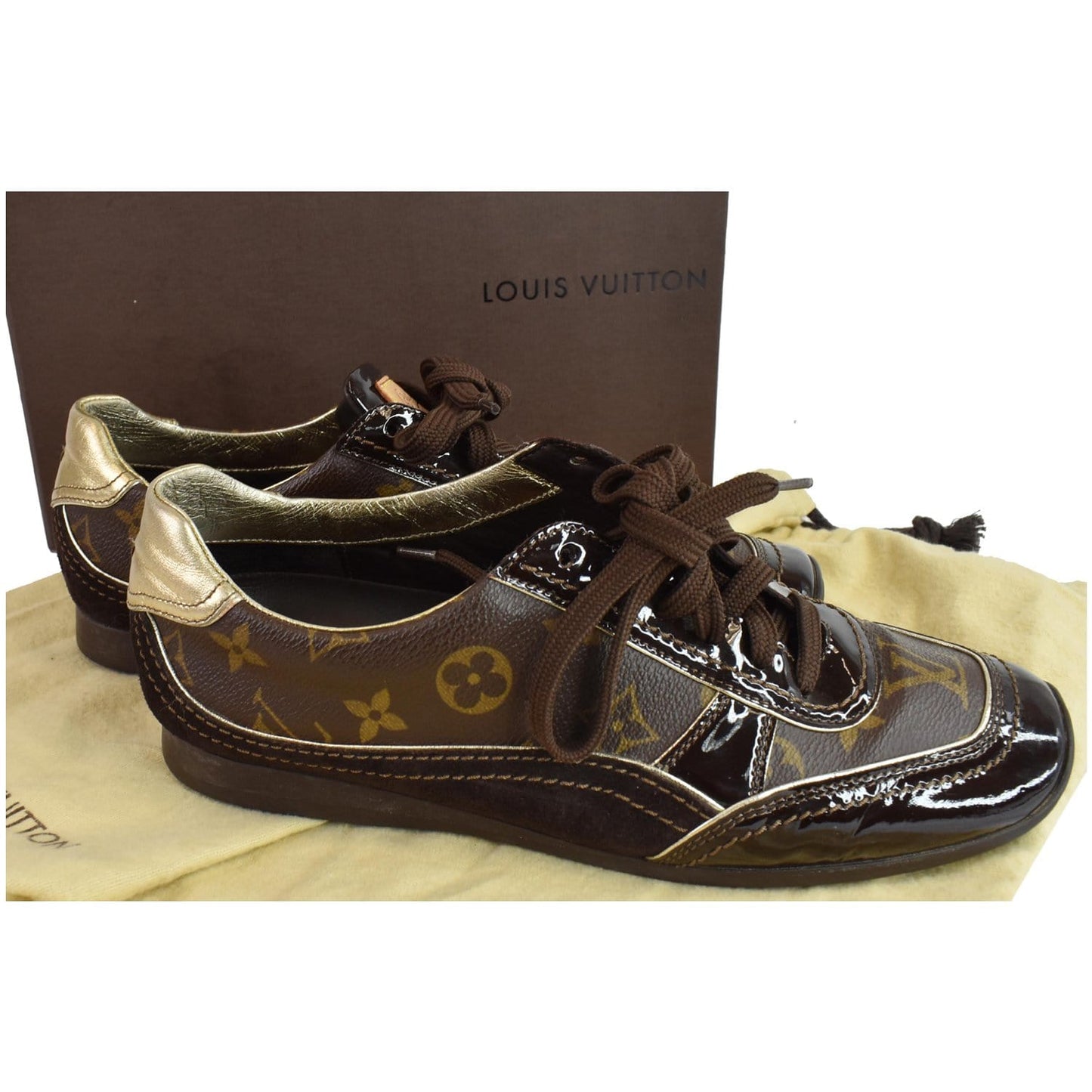 LOUIS VUITTON Monogram Patent Globe Trotter Sneakers Brown US 8
