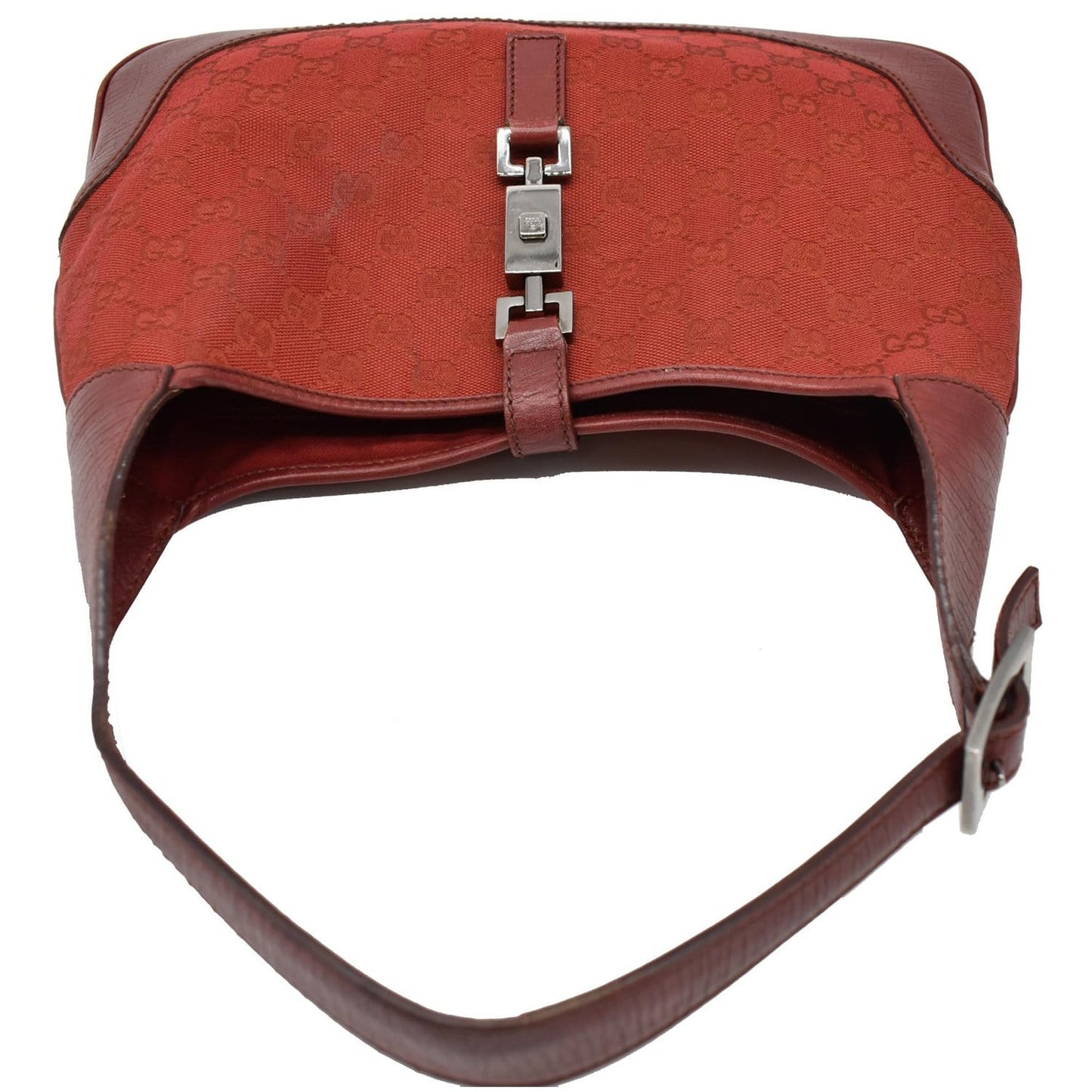 GUCCI Jackie Vintage GG Canvas Leather Hobo Bag Red 00963