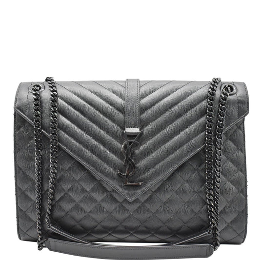 YVES SAINT LAURENT Envelope Large Grain De Poudre Leather Shoulder Bag Black