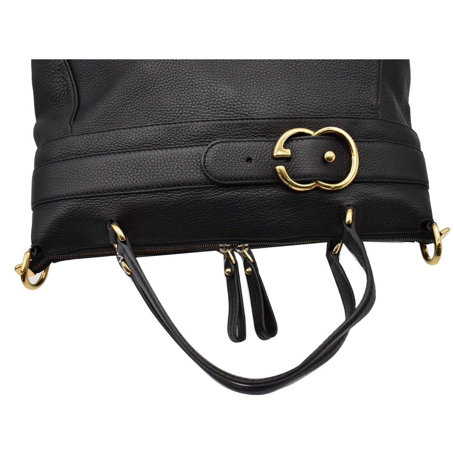 GUCCI Ride Medium Pebbled Leather Top Handle Shoulder Bag Black