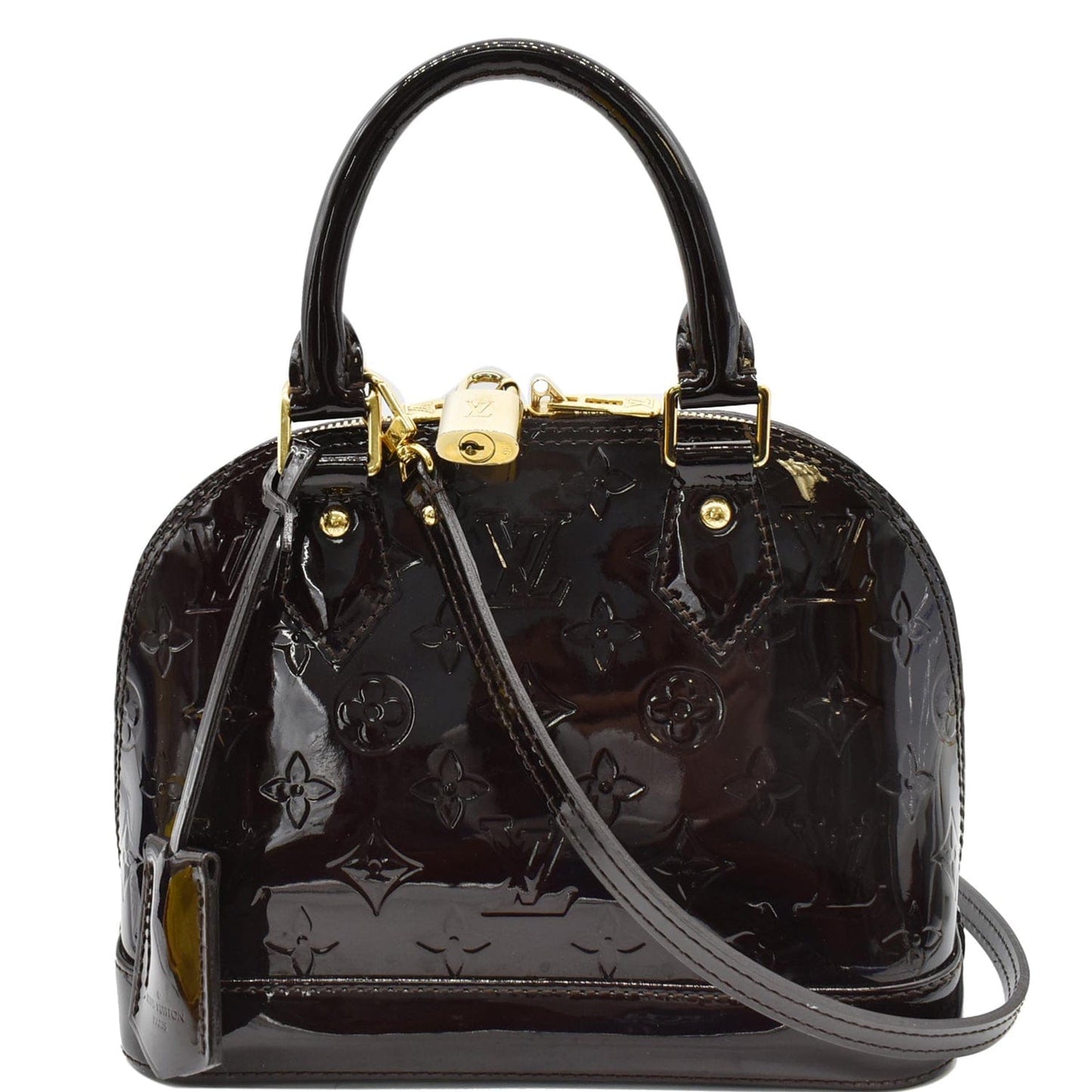 LOUIS VUITTON Alma BB Vernis Leather Satchel Crossbody Bag Amarante