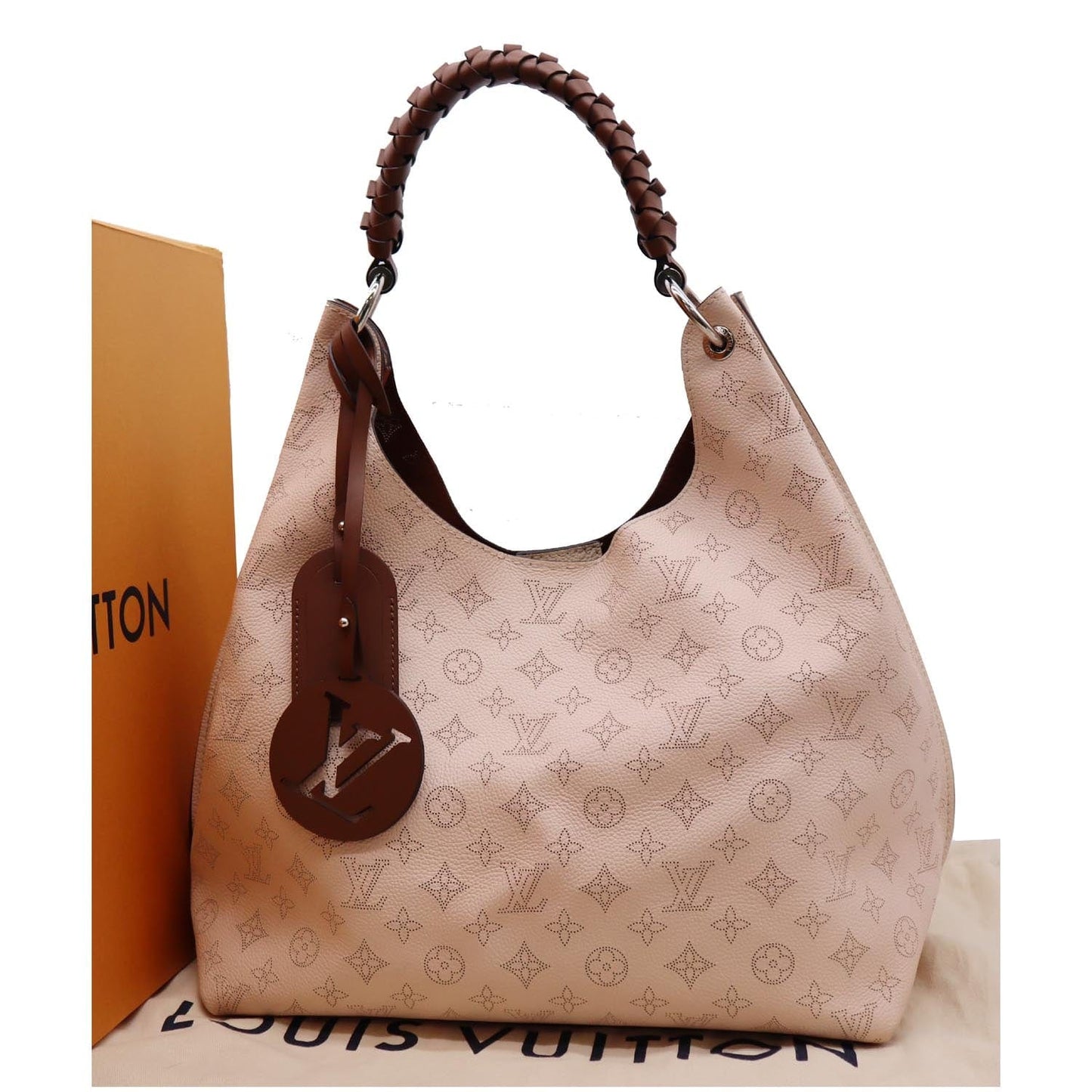 LOUIS VUITTON Carmel Mahina Leather Hobo Bag Light Pink