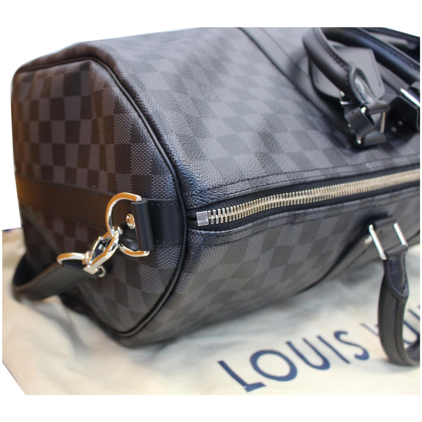 LOUIS VUITTON Keepall 45 Damier Graphite Bandouliere Travel Bag Black