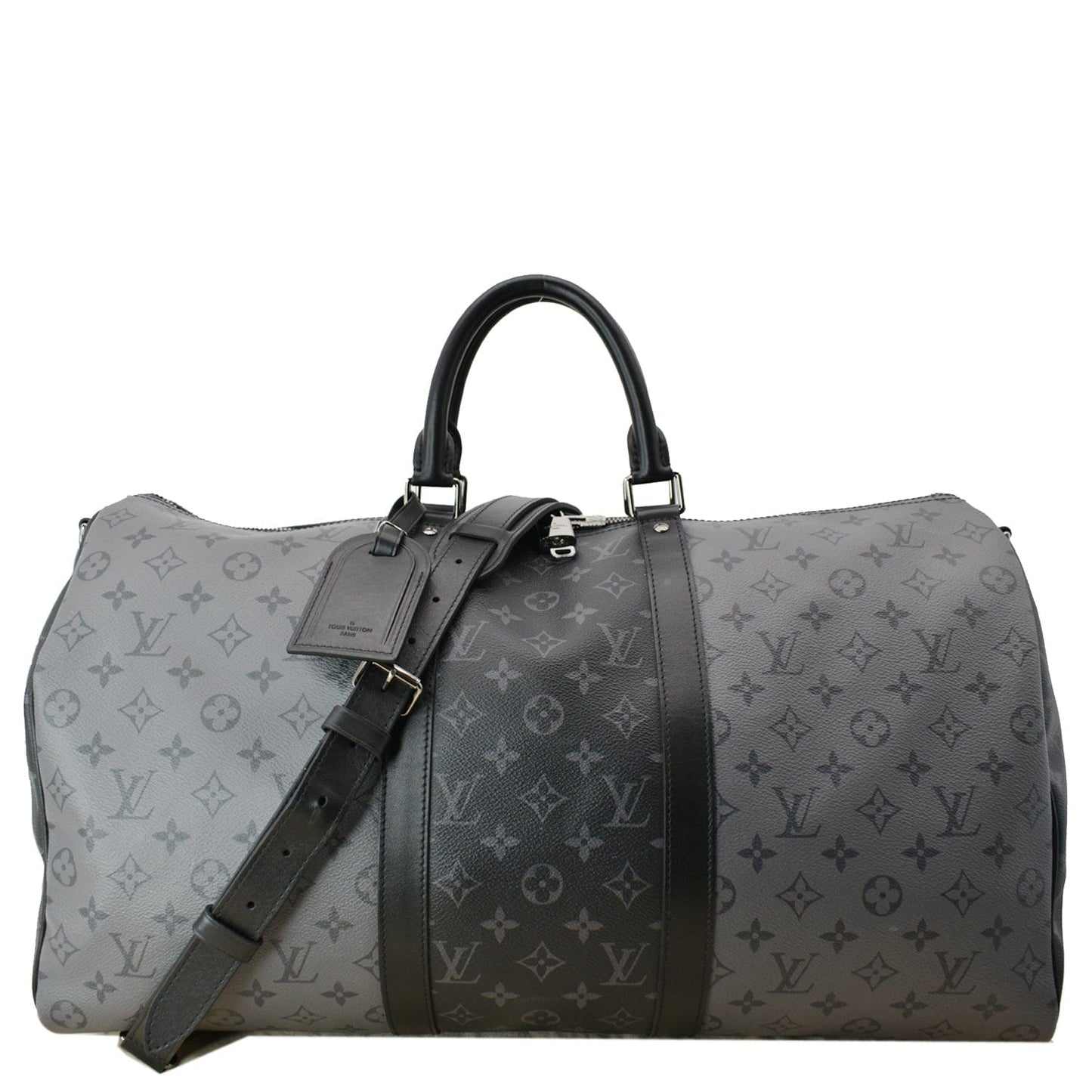 LOUIS VUITTON Keepall 50 Bandouliere Monogram Eclipse Travel Bag Black