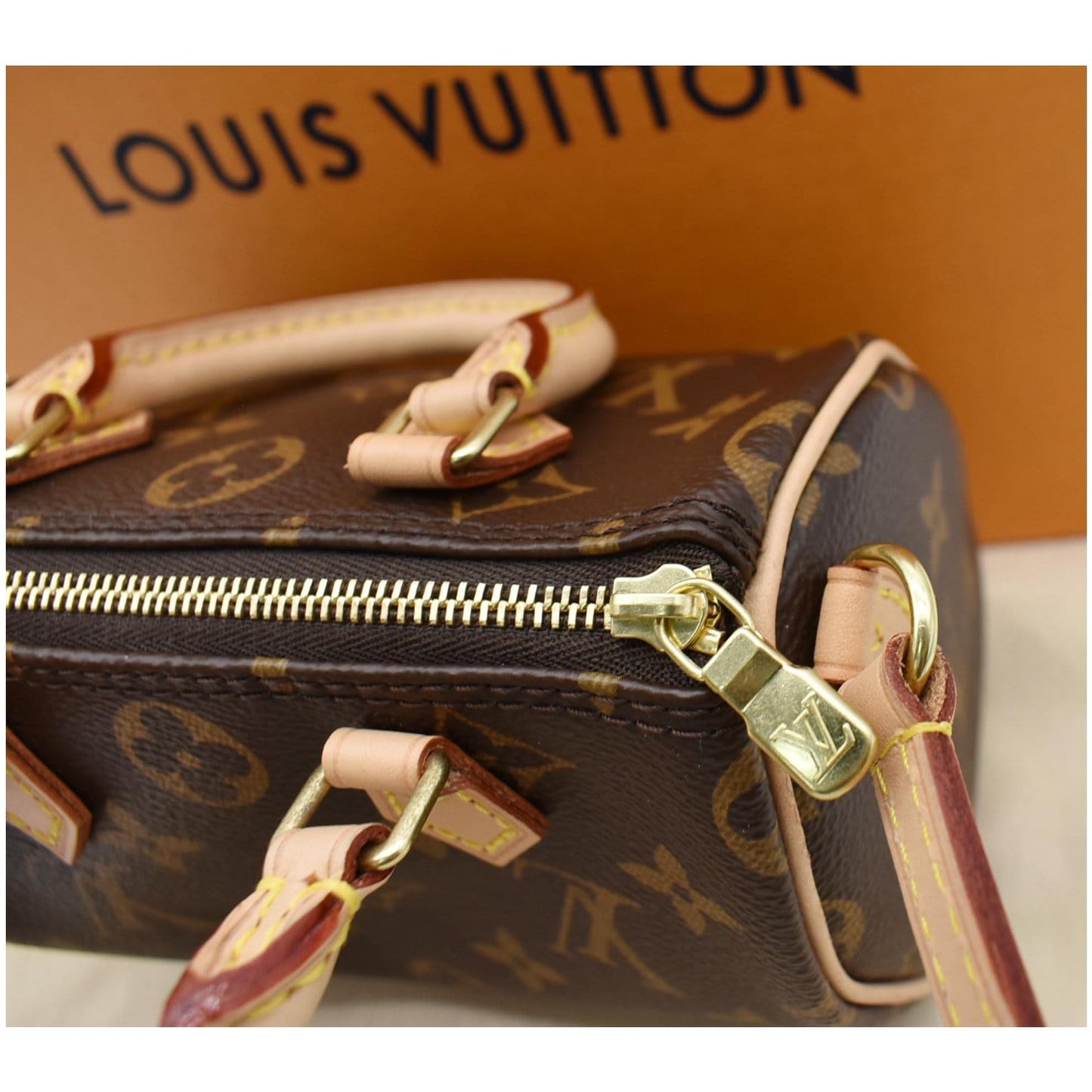 LOUIS VUITTON Nano Speedy Monogram Canvas Crossbody Bag Brown