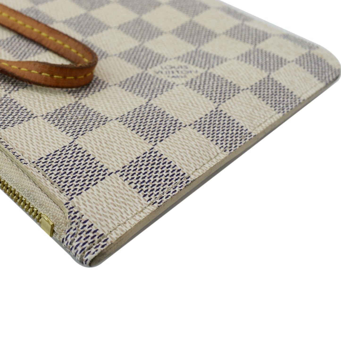 LOUIS VUITTON Neverfull  Damier Azur Pochette Wristlet Pouch White