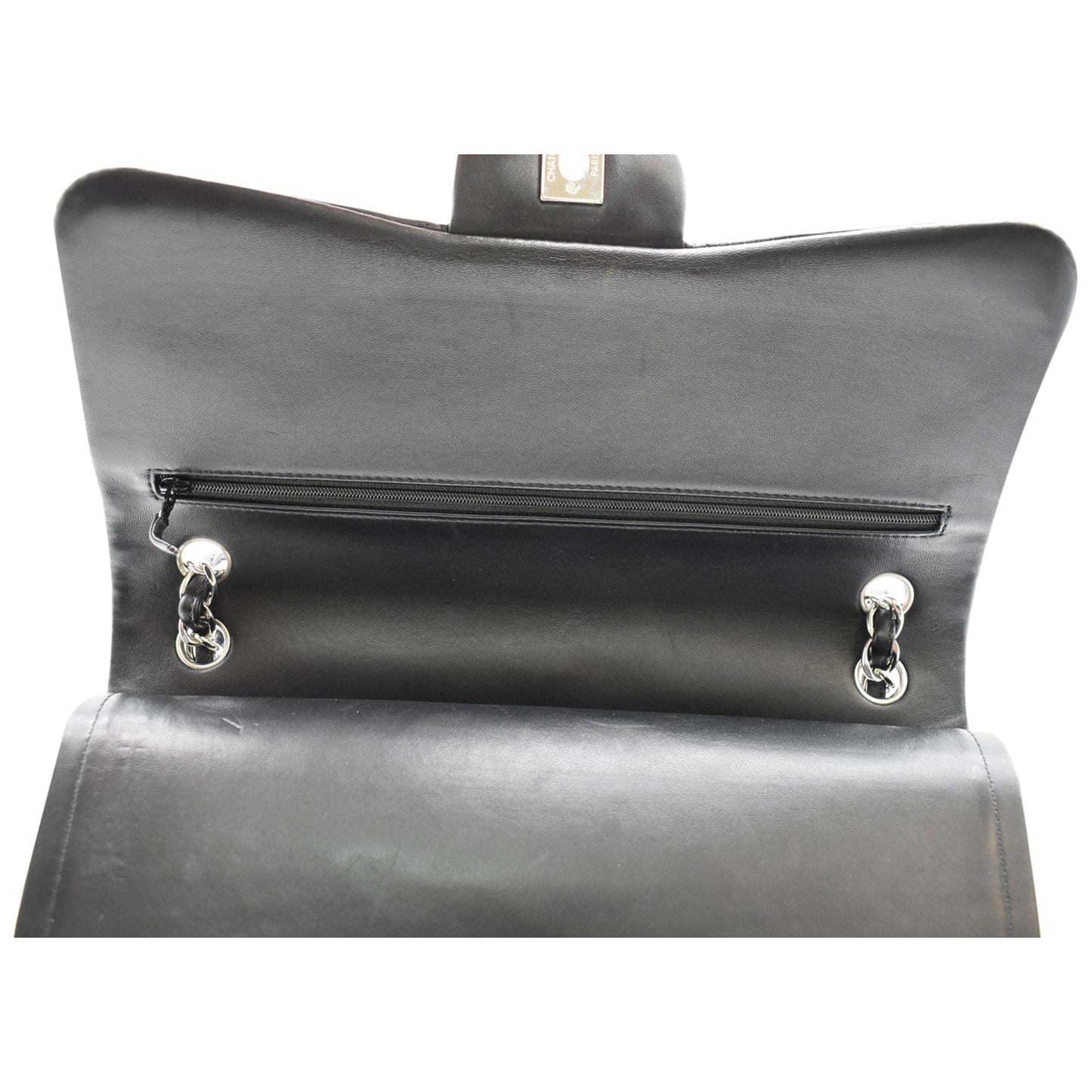 CHANEL Classic Jumbo Double Flap Lambskin Leather Shoulder Bag Black
