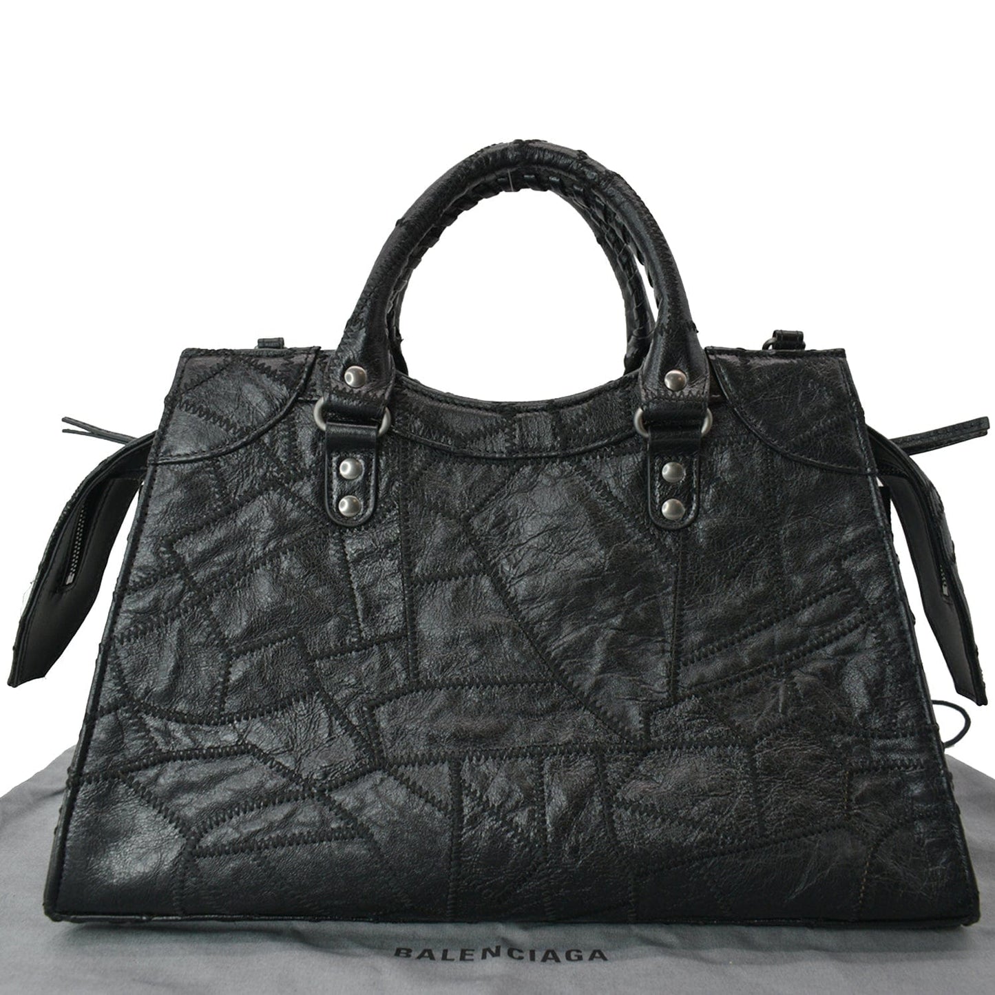 BALENCIAGA Neo Classic Patchwork Leather Top Handle Shoulder Bag Balck
