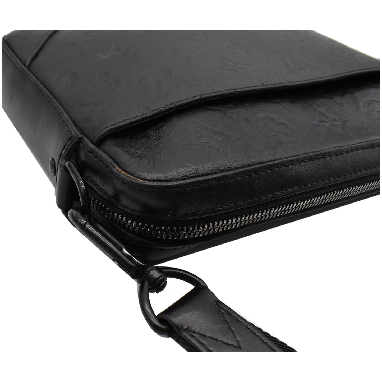 LOUIS VUITTON Duo Messenger Shadow Leather Crossbody Bag Black