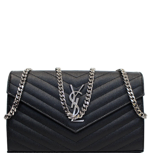 YVES SAINT LAURENT Envelope Leather Crossbody Chain Wallet Black