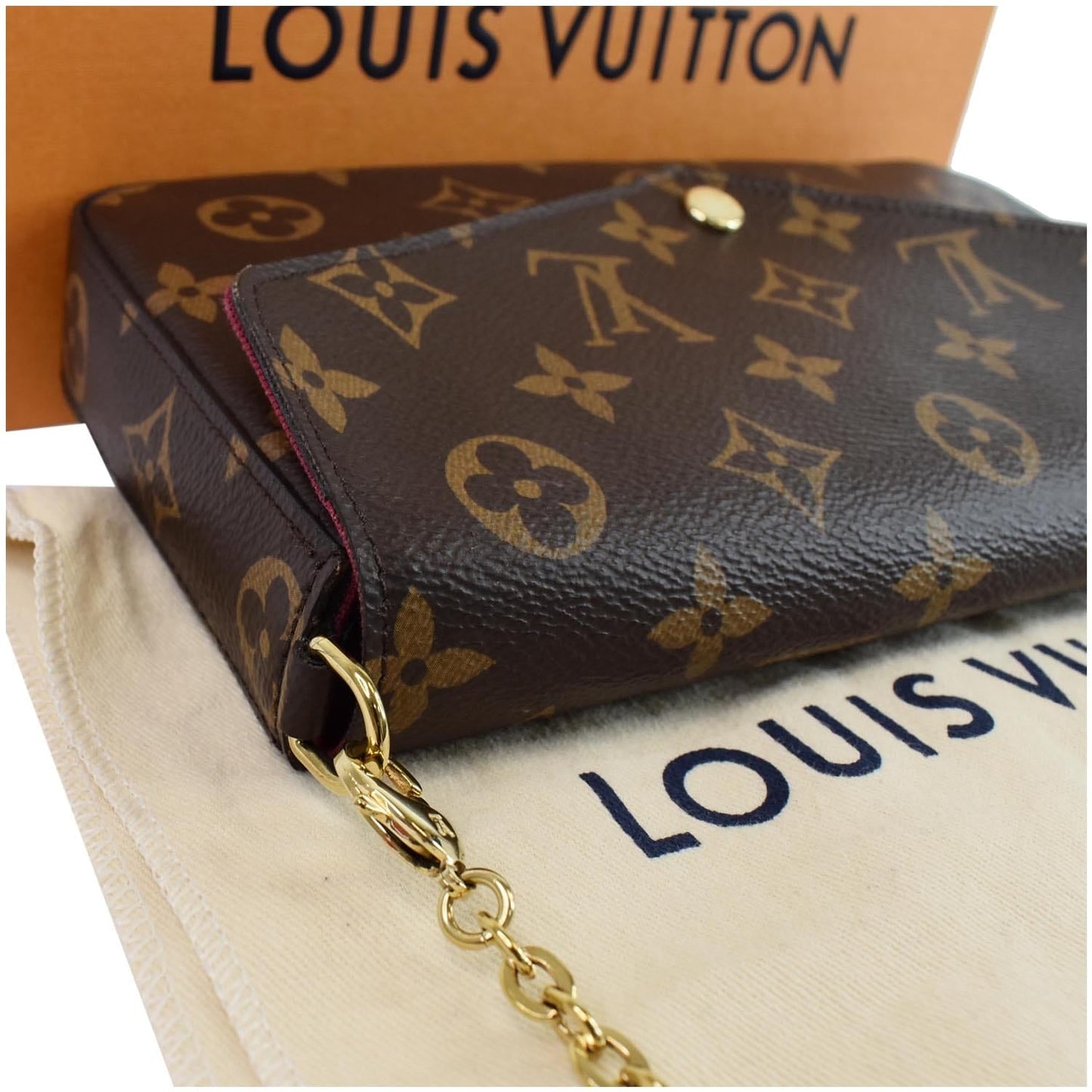 LOUIS VUITTON Pochette Felicie Monogram Canvas Crossbody Bag Brown