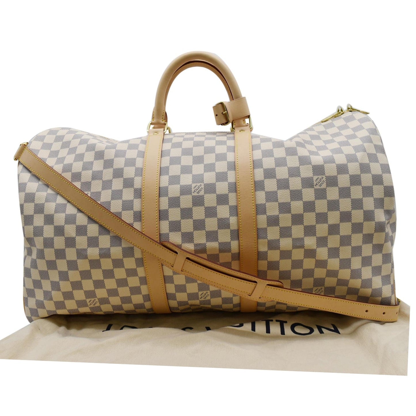 LOUIS VUITTON Keepall 55 Bandouliere Damier Azur Travel Bag White