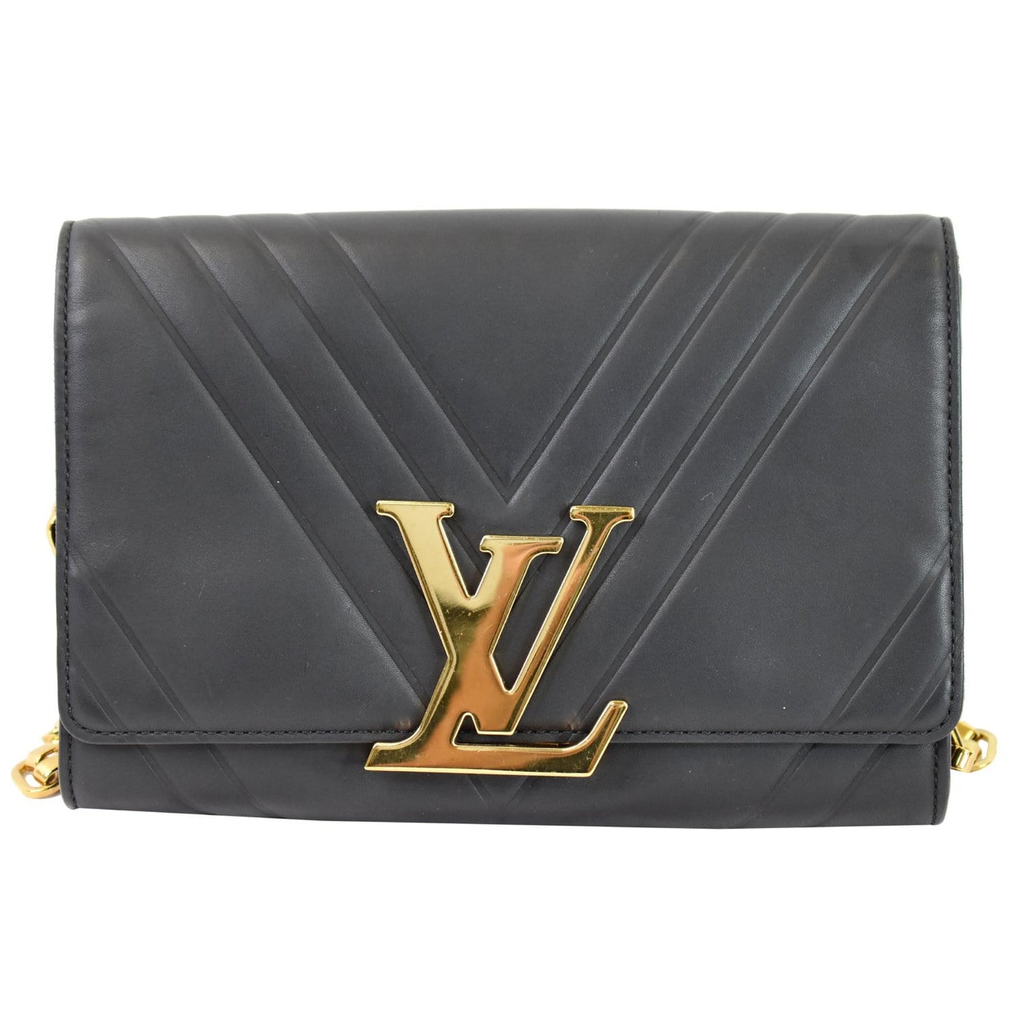 LOUIS VUITTON Airy V Louise GM Calfskin Pochette Chain Shoulder Bag Black