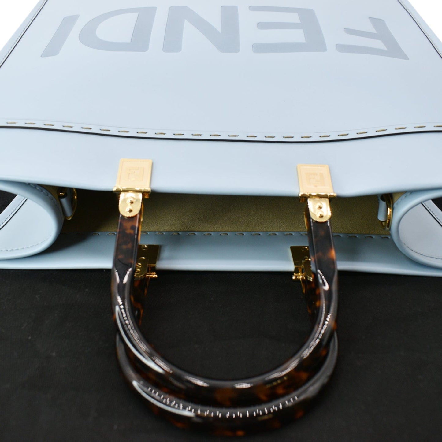 FENDI Sunshine Plexiglass Medium Leather Shopper Tote Bag Blue