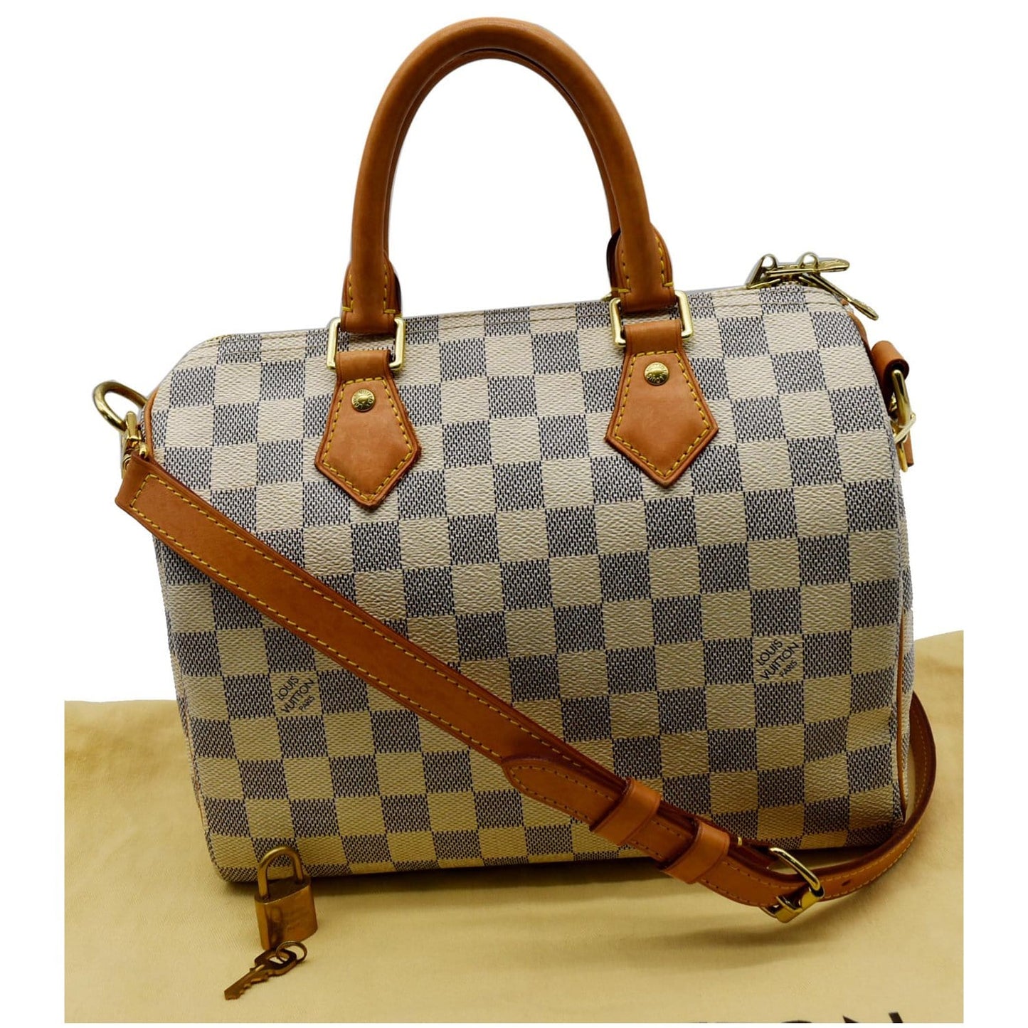 LOUIS VUITTON Speedy 25 Bandouliere Damier Azur Shoulder Bag White