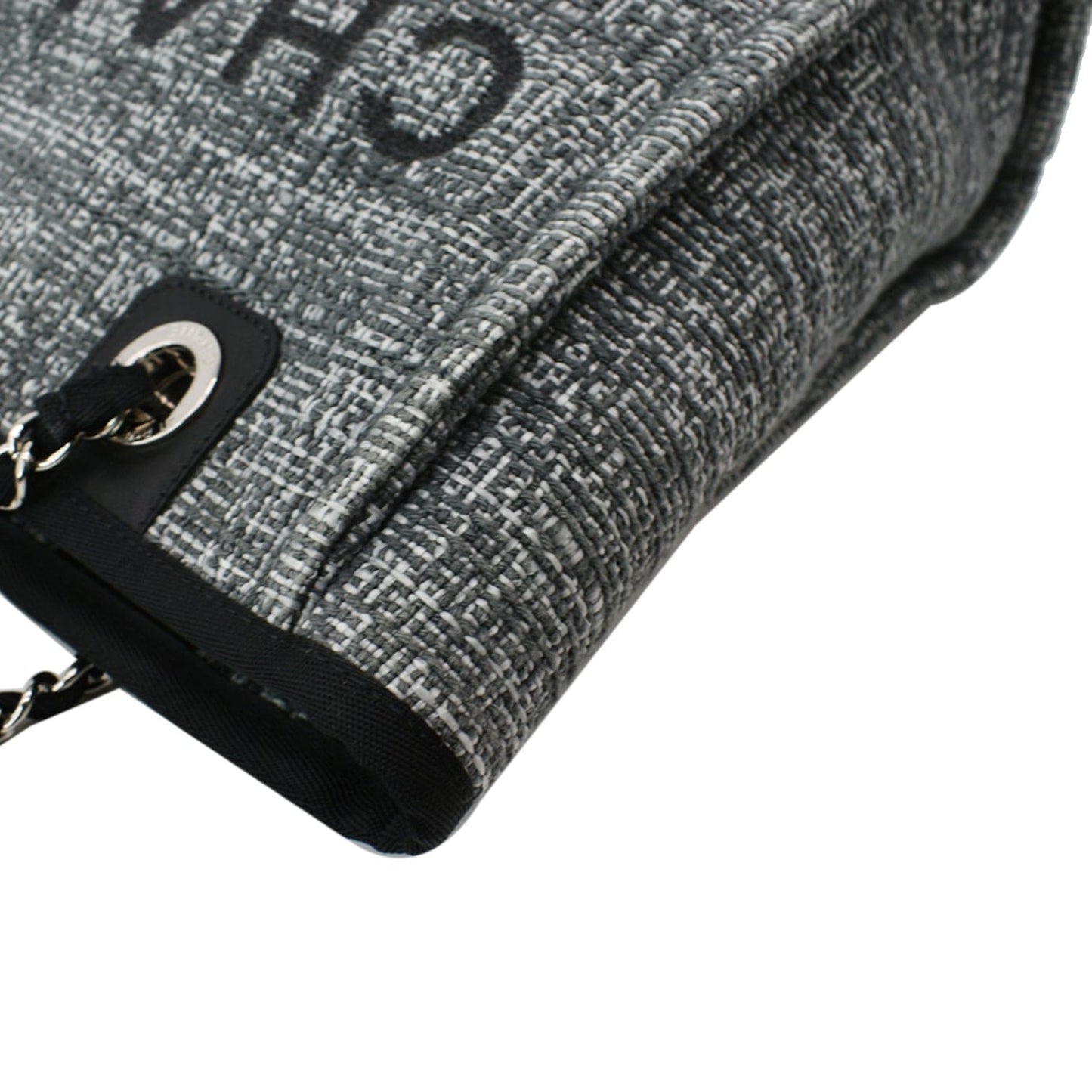 CHANEL Deauville Small Lurex Boucle Canvas Tote Bag Grey