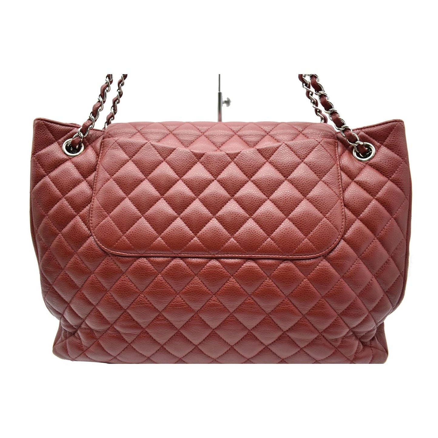 CHANEL Front Flap Pocket Quilted Caviar Leather Tote Shoulder Bag Red- 20% OFF