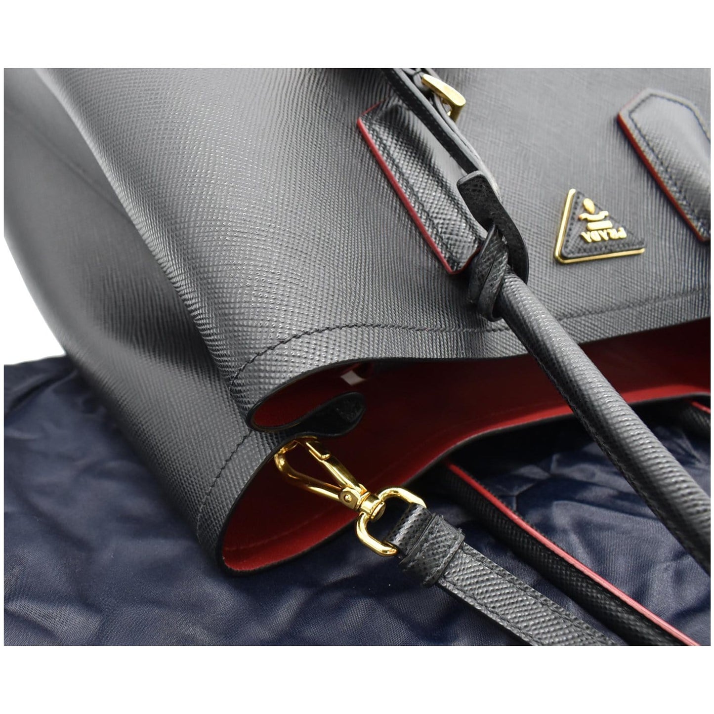 PRADA Double Handle Saffiano Leather Tote Shoulder Bag Black