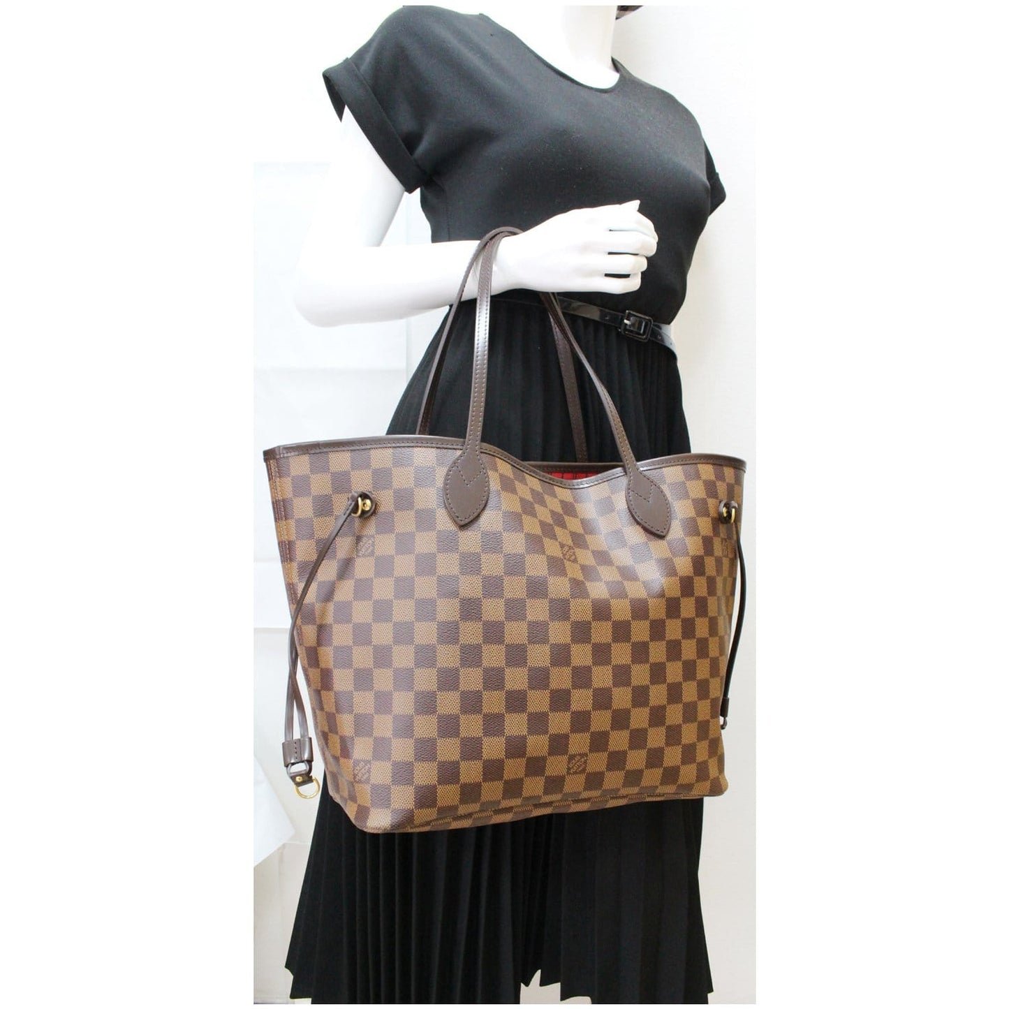 LOUIS VUITTON Neverfull MM Damier Ebene Tote Bag Brown