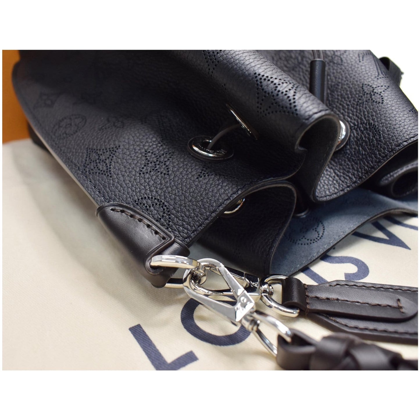 LOUIS VUITTON Muria Mahina Perforated Leather Shoulder Bag Black