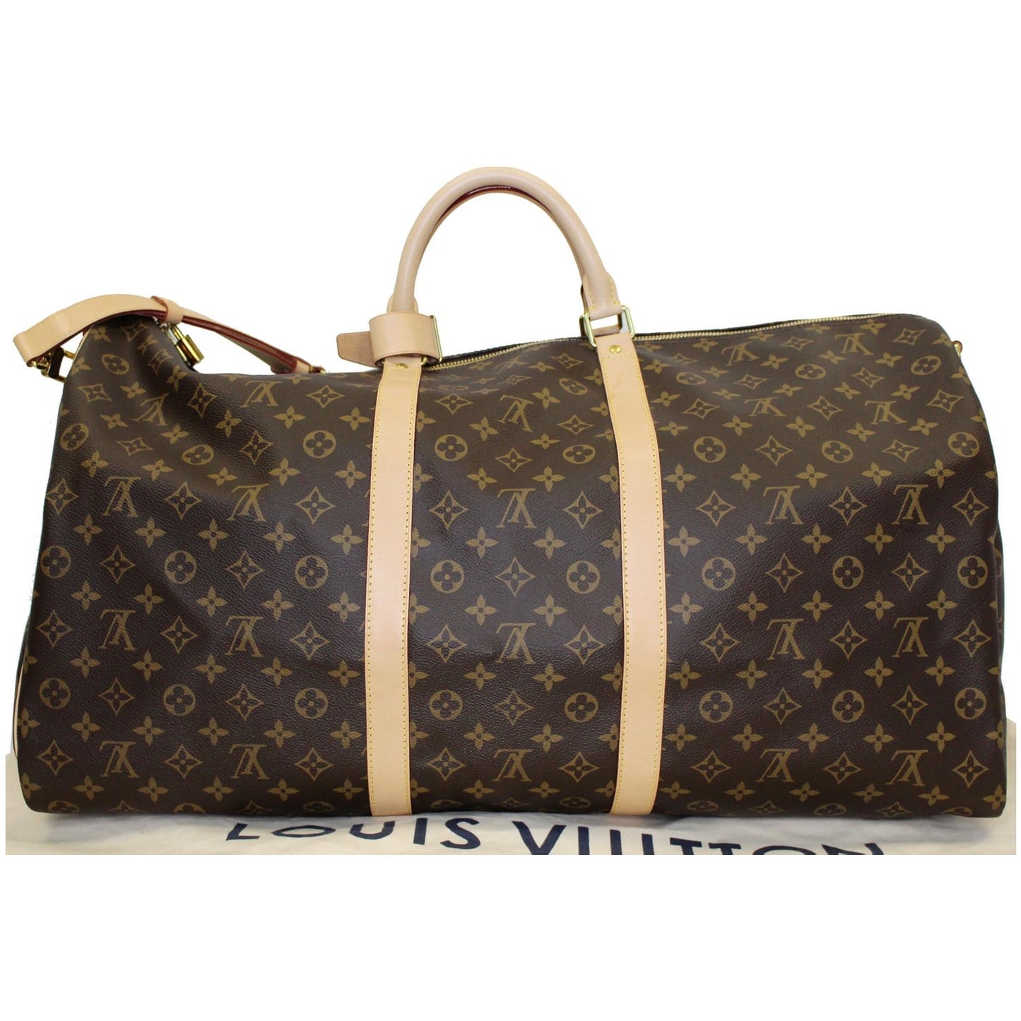 LOUIS VUITTON Keepall 60 Bandouliere Monogram Canvas Travel Bag Brown