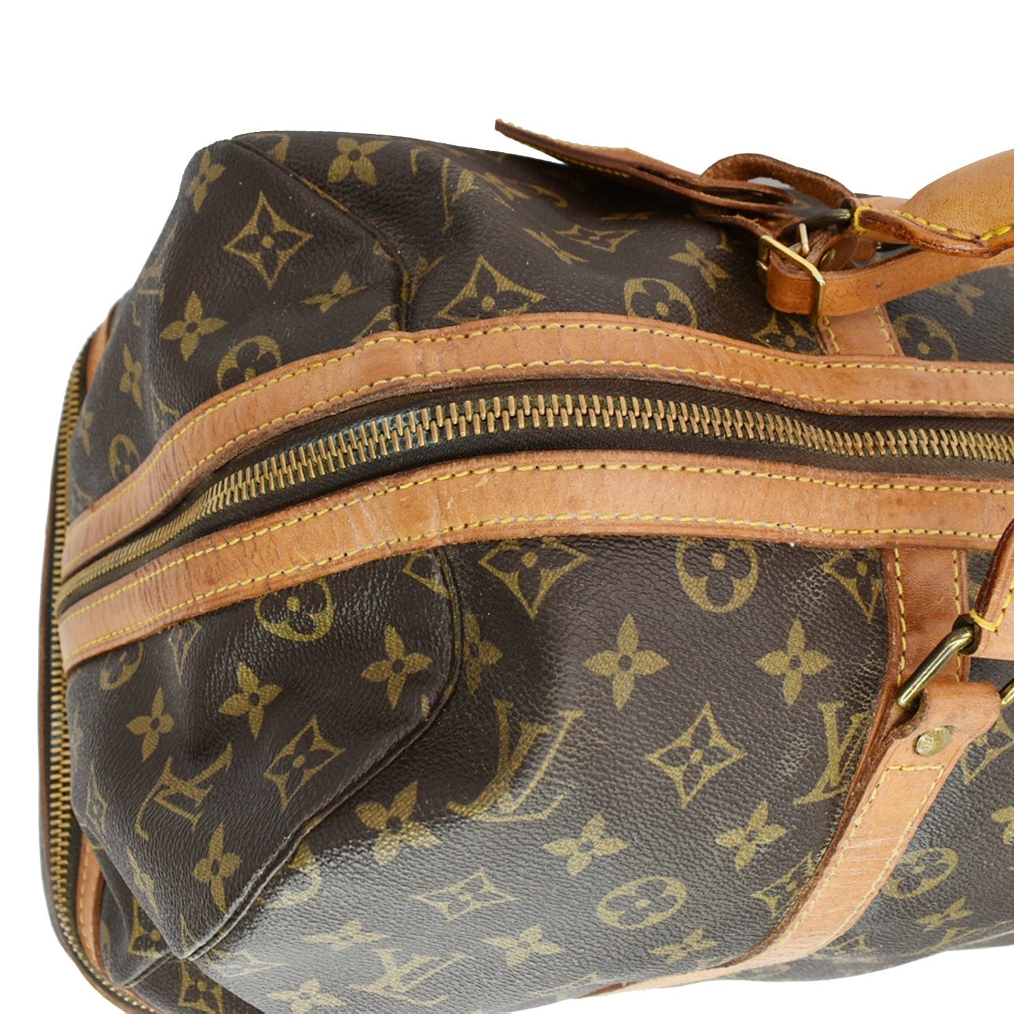 LOUIS VUITTON Vintage Sac Sport Monogram Canvas Boston Travel Bag Brown