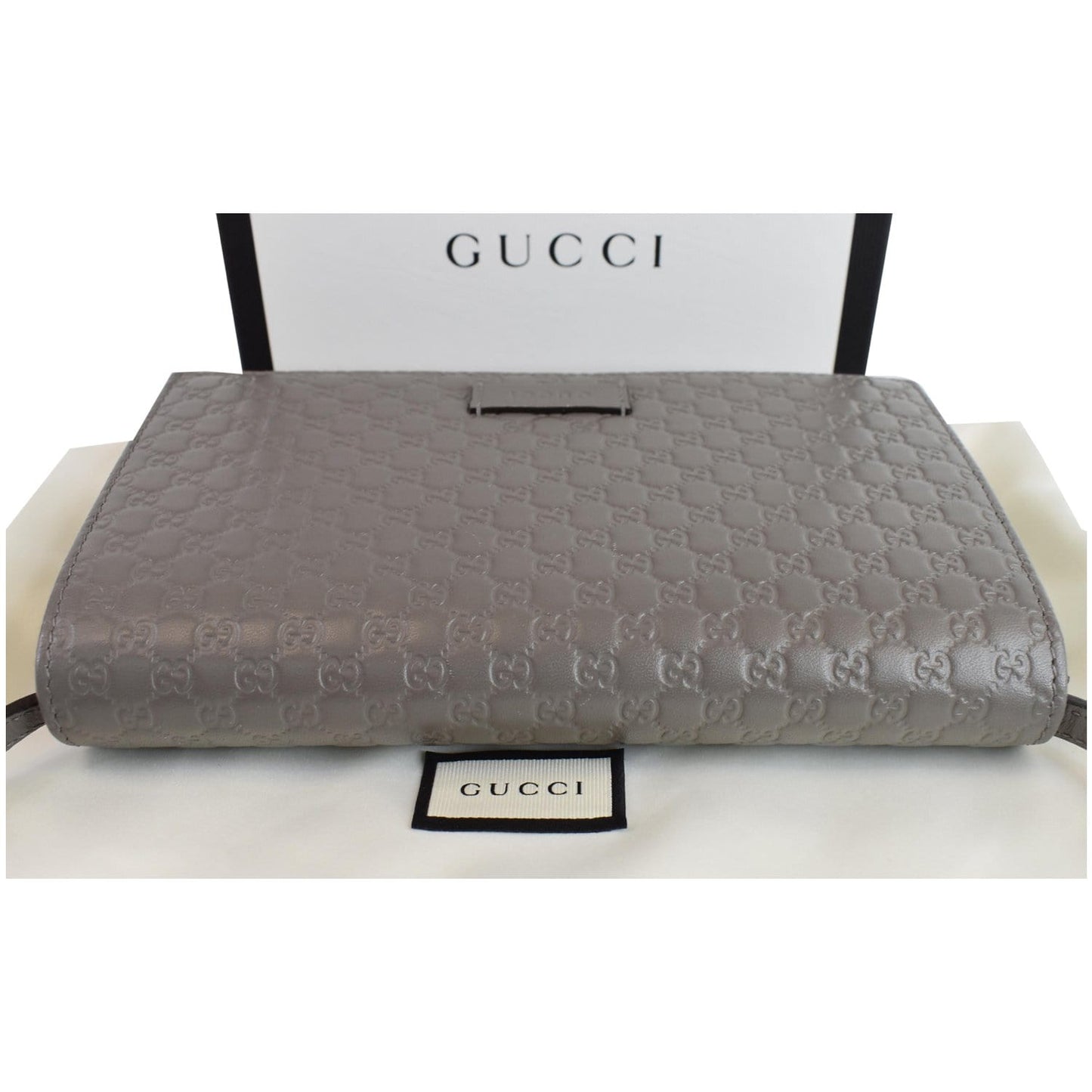 GUCCI Micro Guccissima Leather Crossbody Wallet Grey 466507
